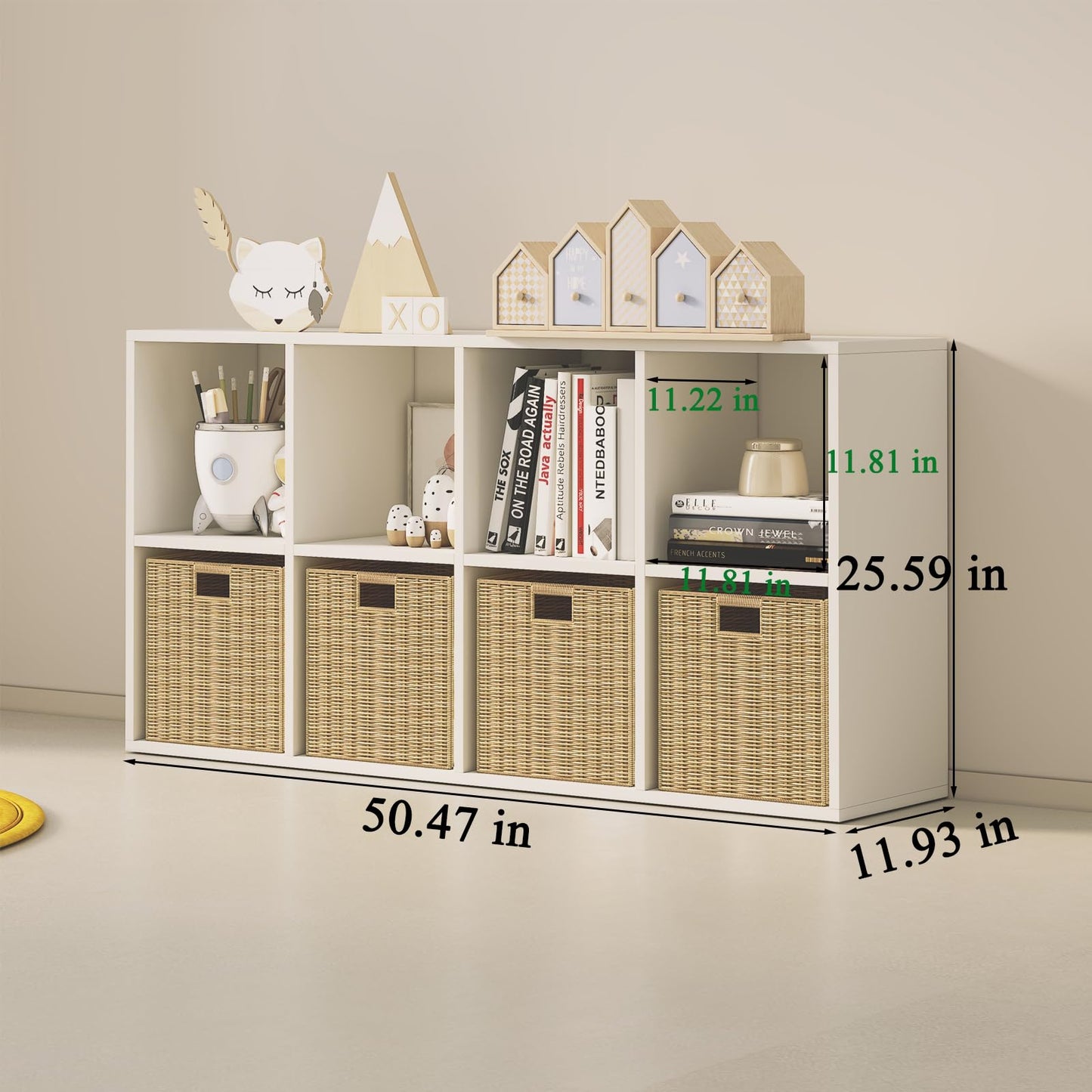 Wood Cube Storage Organizer Closet Cabinet for Living Room Bedroom Study Shelf Bookcase Wooden Floor Standing Open Bookshelf for Kids Home Office Display Storage Cabinet (White, 8-Cube, 11.81in)