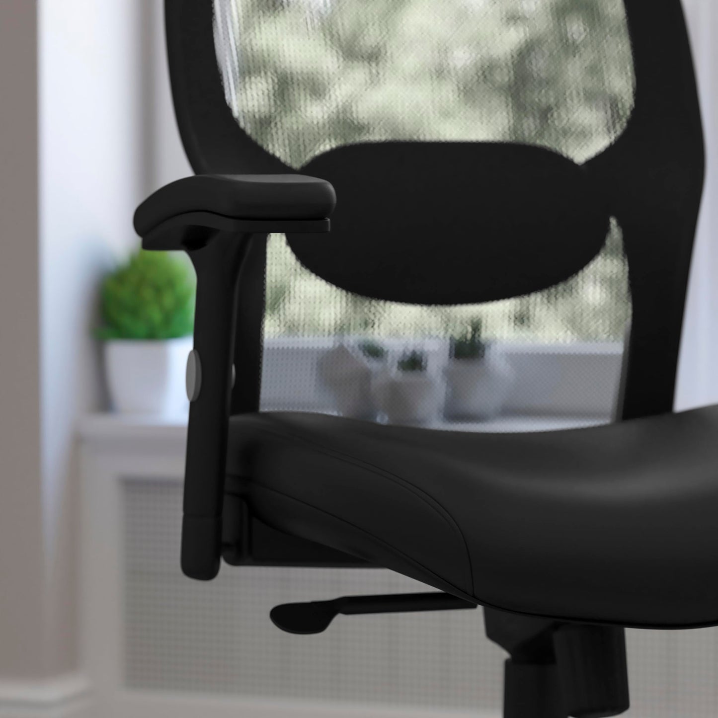 Flash Furniture Albert Mid-Back Black Super Mesh Executive Swivel Office Chair with LeatherSoft Seat, Knee Tilt Control and Adjustable Lumbar & Arms