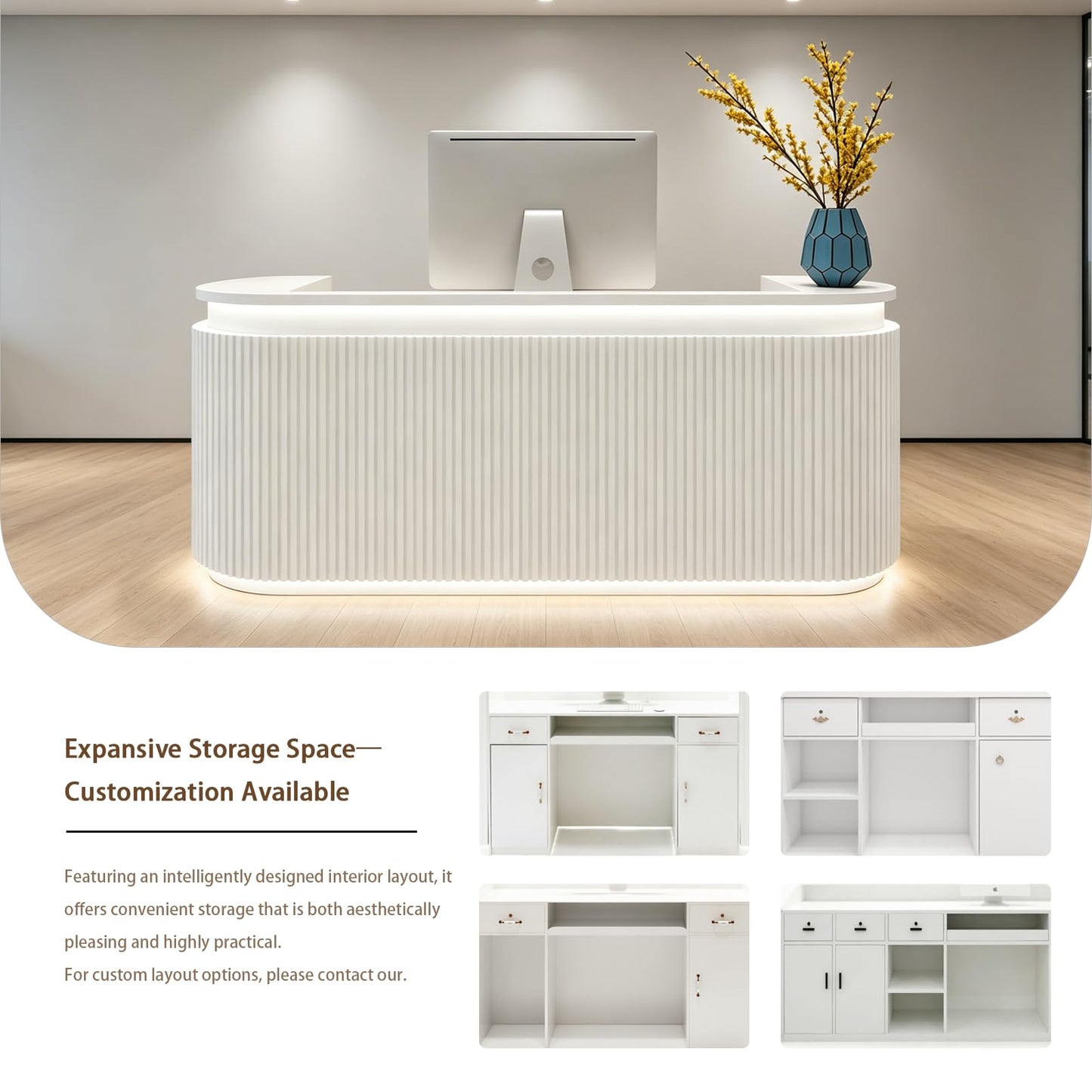 Reception Room Tables,Front Office Desk, Modern Reception Counter with Storage Function Lockable Drawers, Large Front Counter for Salon Lobby Office Retail Shop