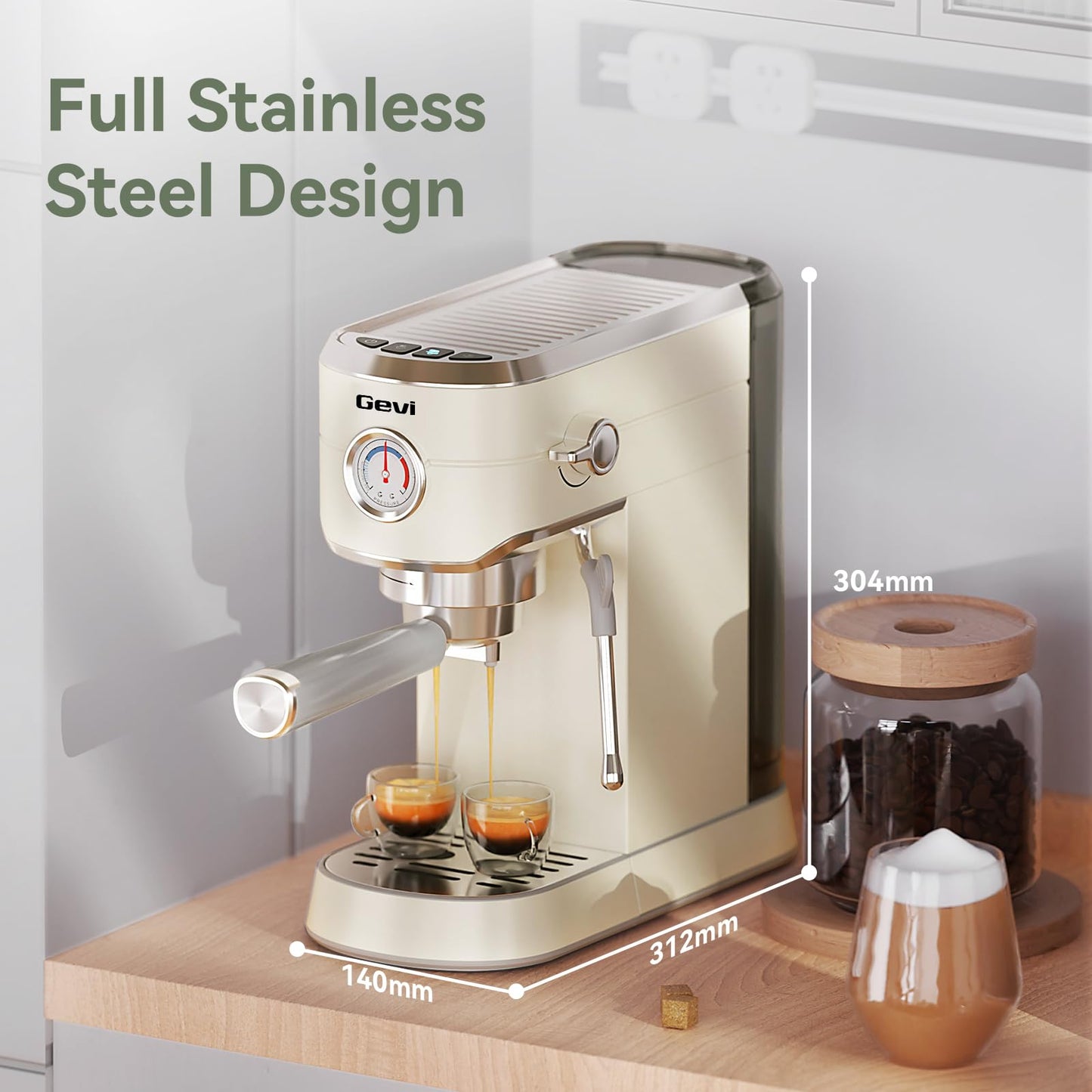 Gevi Commercial Espresso and Coffee Makers, Professional Espresso Maker Latte Machine with Milk Frother, Stainless Steel Expresso Coffee Machines for Home, Compact Cappuccino Machine, Great Gift