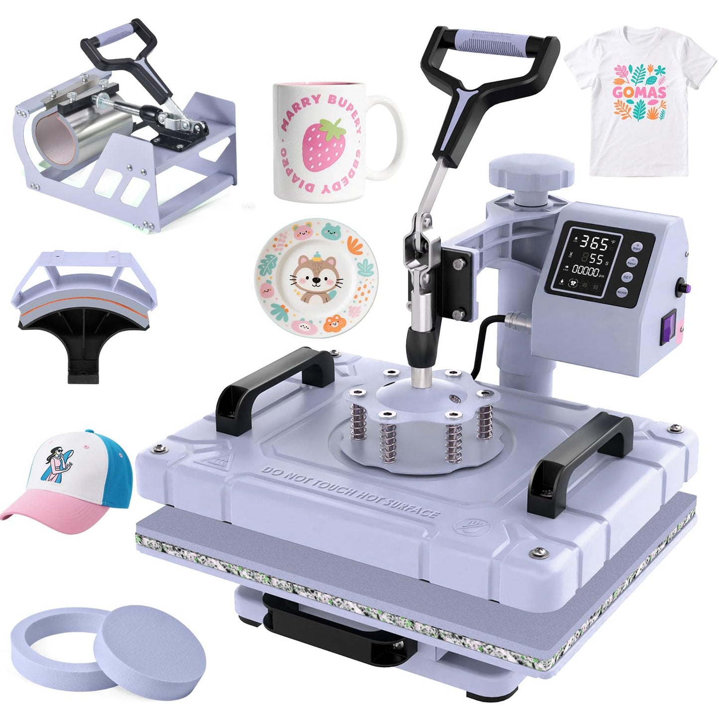 Slendor Heat Press Machine 12x15 inch, 5 in 1 360-Degree Swing Away Digital T Shirt Pressing Machine Multifunction Heat Transfer Sublimation Combo for T Shirts Mugs Hat Plate Cap