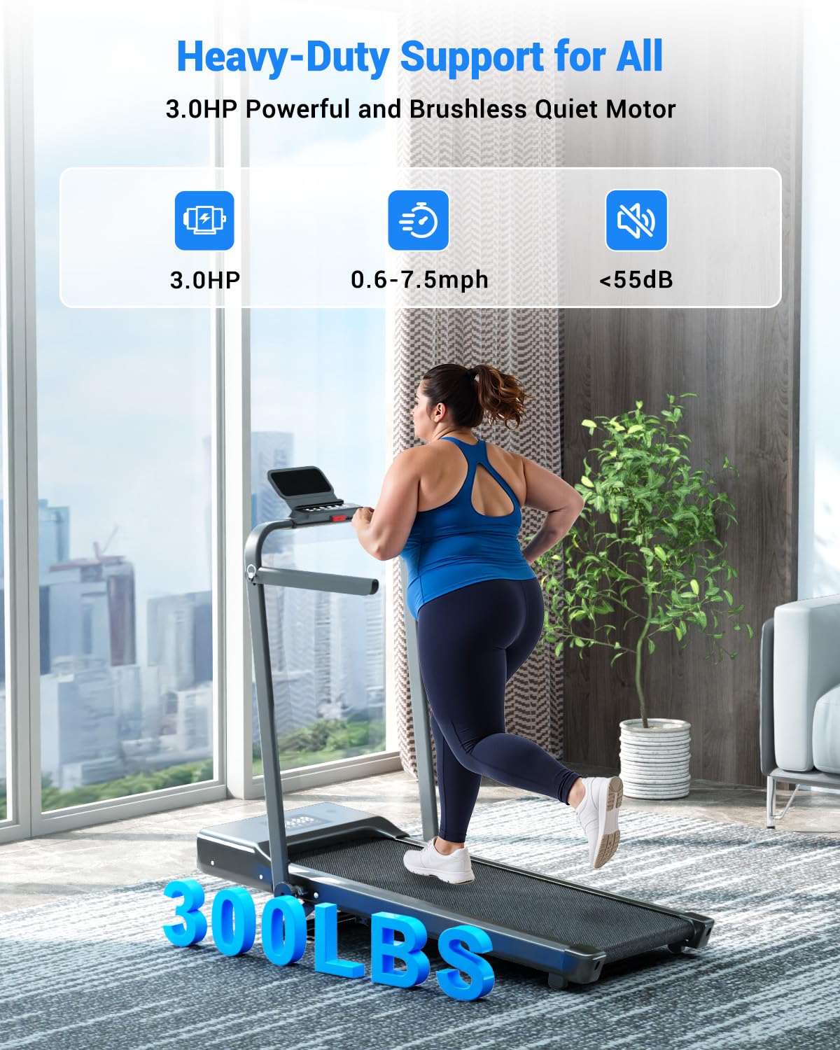 Superun Walking Pad Treadmill with Handle Bar, 300 LBS Capacity Treadmills for Home, 3.0HP Portable Under Desk Treadmill for Home Office with LED Display Remote APP Control