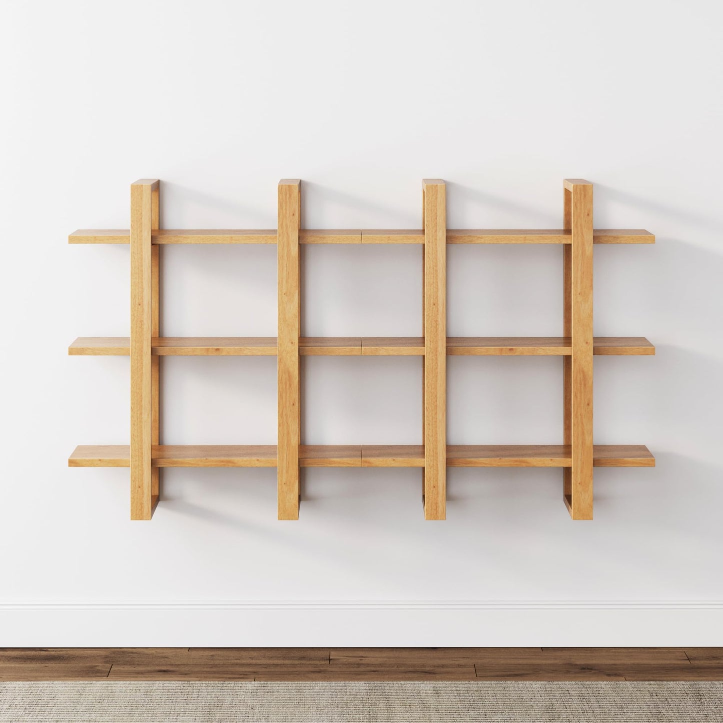 Nathan James Floating Wall Book Shelves, 3-Tier Display Shelf, Decorative Modular Shelf in Solid Wood for Bedroom, Nursery, Bathroom or Kitchen, Set of 2