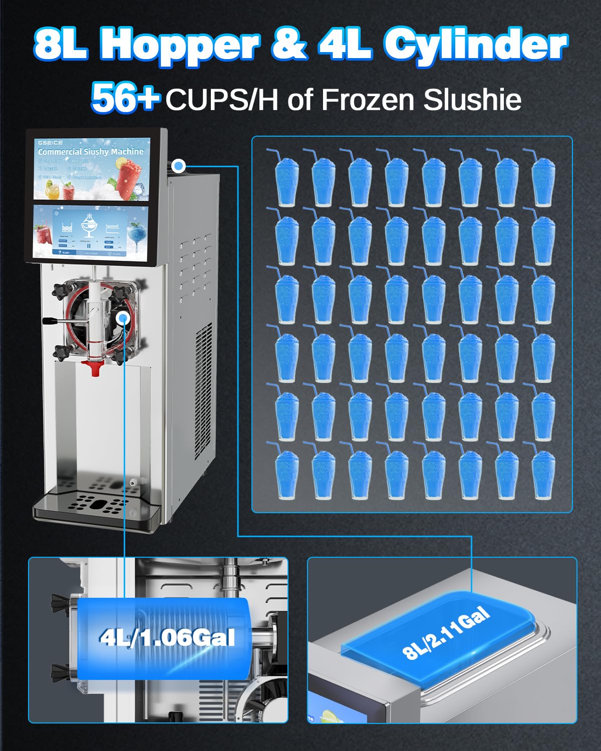 Slushie Machine Commercial 18 Minute First Batch 3.2 Gals Capacity Margarita Machine 4-6.6 Gallons Per Hour High Output 1550W Slushy Machine for Bars Restaurants Pool Party Food Truck Catering Events
