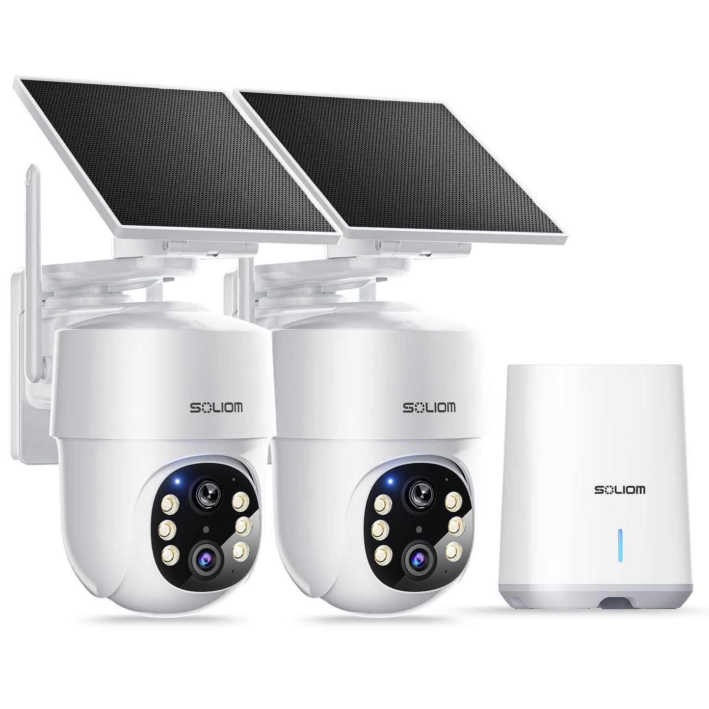 SOLIOM- 5MP Security Cameras Wireless Outdoor, No Subscription & Solar Powered,2-Cam Pack Home Security Camera with 360° Auto Human Motion Tracking, 3K Color Night Vision,5G & 2.4G Router Compatible