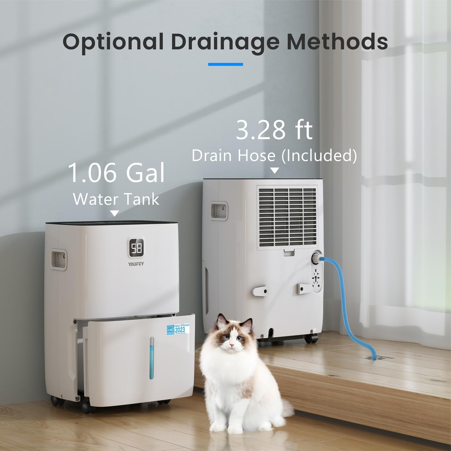 Yaufey 6000 Sq. Ft. Energy Star Certified Dehumidifier, Max 120 Pints Dehumidifier for Basement with Drain Hose, Smart Compressor with Intelligent Humidity Control, Dehumidifiers for Home Bedroom
