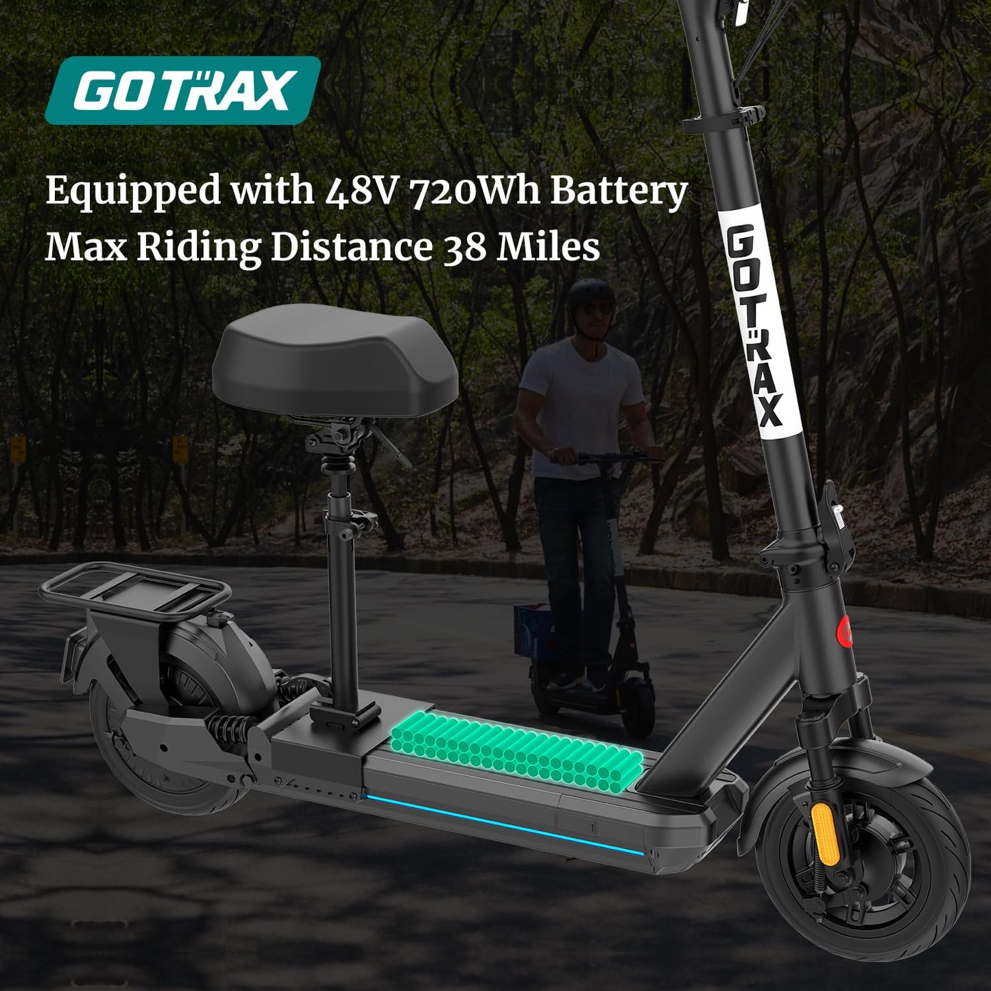 Gotrax ECLIPSE ULTRA Saddle Electric Scooter for Adults, Max 38 Mile 20Mph 500w Motor, 10" Tire, Bright Headlight Taillight, Aluminum Alloy Frame Cruise Control, Foldable Escooter w/Seat for Commute