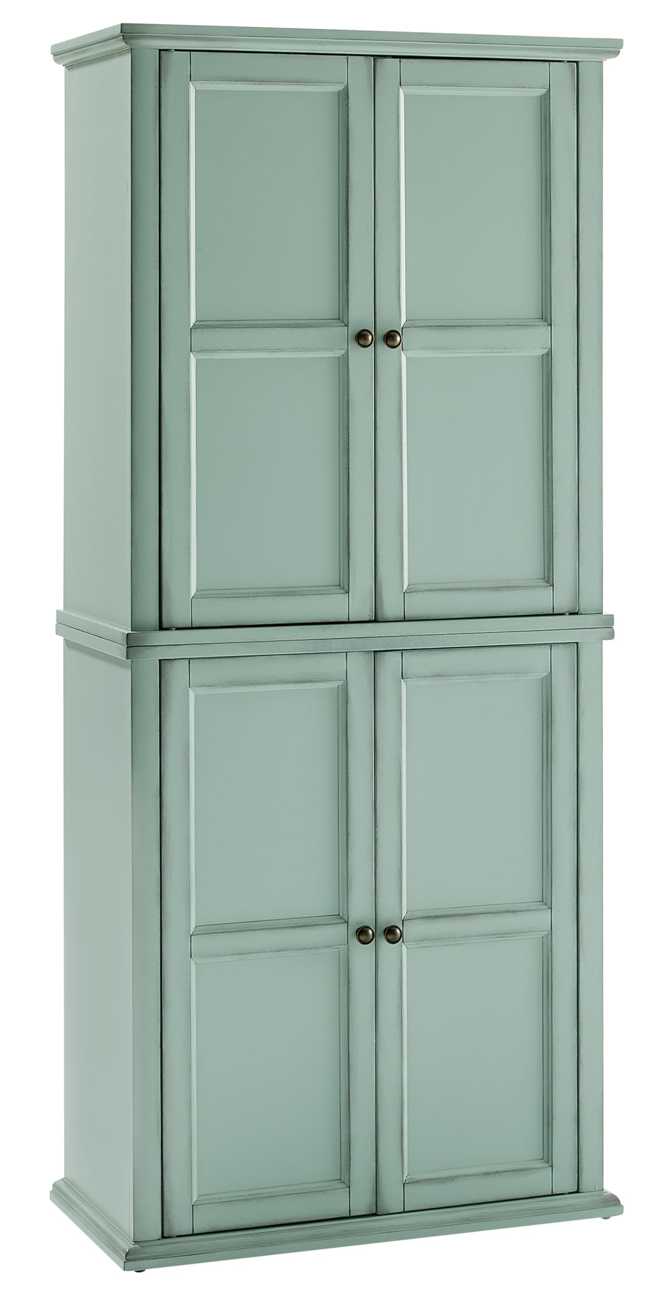 Crosley Furniture Holbrook Traditional Tall Kitchen Pantry, Laundry Room Cabinet, Bathroom Storage Cabinets, Distressed Seafoam Blue