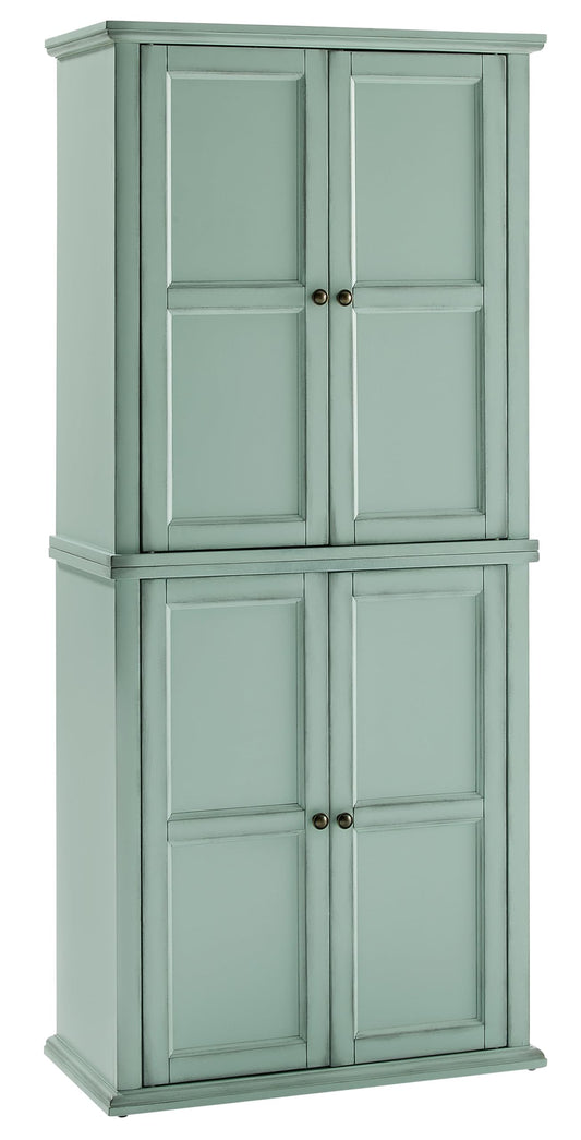 Crosley Furniture Holbrook Traditional Tall Kitchen Pantry, Laundry Room Cabinet, Bathroom Storage Cabinets, Distressed Seafoam Blue