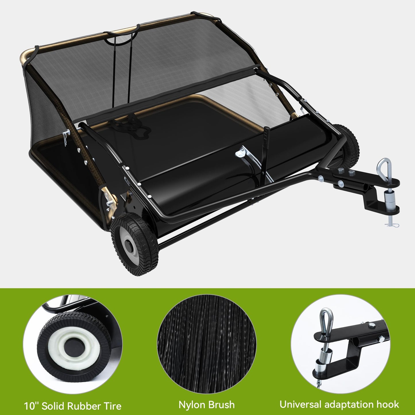 AUTOSAVER88 48" Tow Behind Lawn Sweeper, 25 cu. ft Capacity Pull Behind Lawn Sweeper, Leaf & Grass Collector with Adjustable Sweeping Height and Dumping Rope Design for Yard Lawn