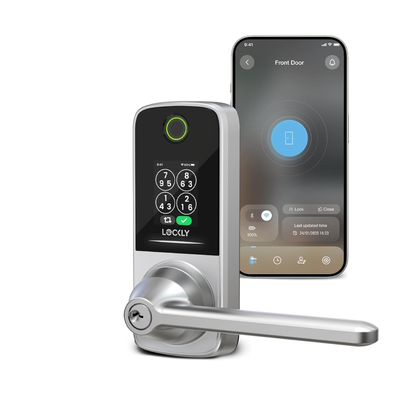 Lockly Secure Pro Smart Lock with Handle - Biometric Fingerprint & Patented Anti-Peep PIN Genie Keypad, Built-in Wi-Fi Keyless Entry Door Lock, App Remote Control, Works with Alexa & Google Assistant
