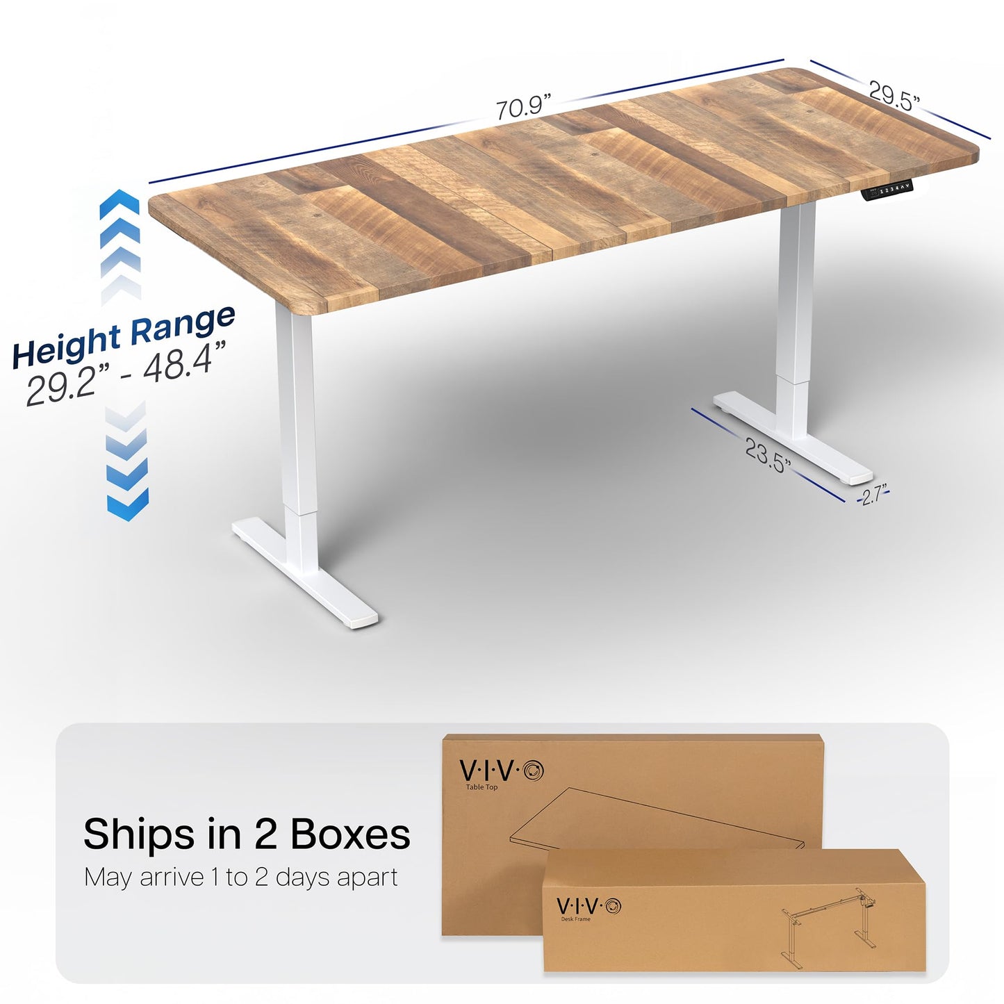 VIVO Electric 71 x 30 in Standing Desk, Memory Height Adjustment, 1B Series, Holds 220 lbs, Reclaimed Wood Top White Frame, DESK-KIT-1W7P
