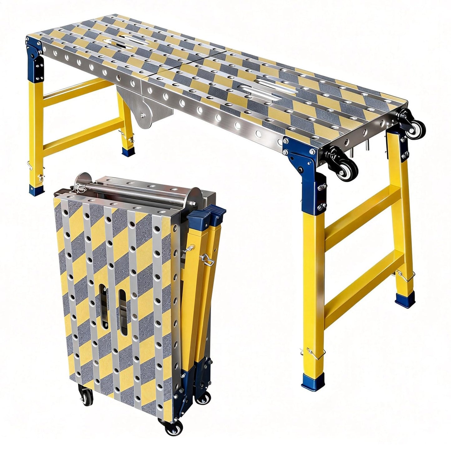 Portable Welding Table Work Bench 1102 LBS Load Capacity Versatile Steel Folding Work Table,Height 23 to 35 inches Adjustable with Wheels Non-Slip Mat Scaffolding