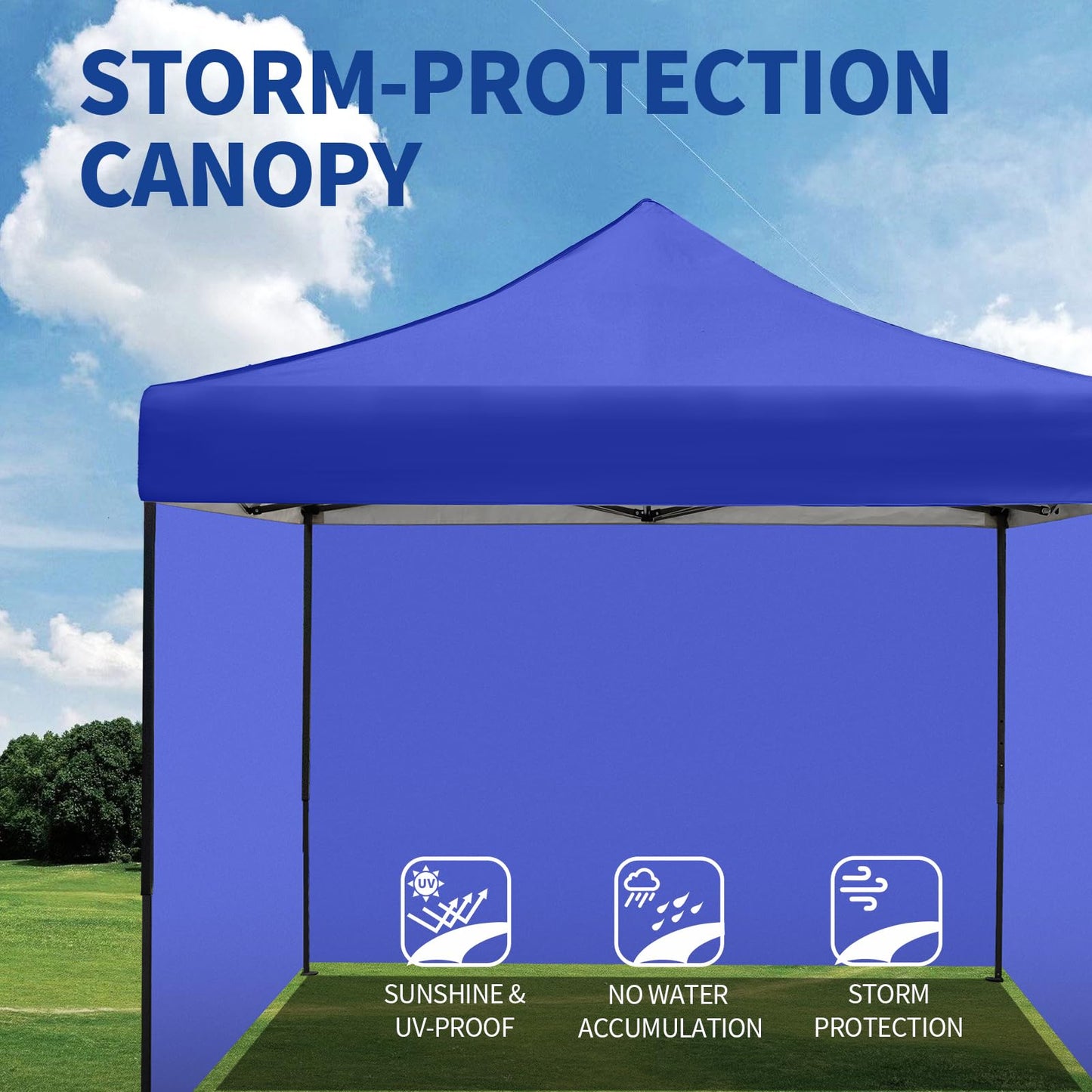 10x10 Pop up Canopy Tent with Sidewalls,Heavy Duty Waterproof Sun Shade Canopy Easy up Canopy with Wheel Bag Commercial Gazebo Tent for Outdoors Parties Vendors Camping Beach(Blue)