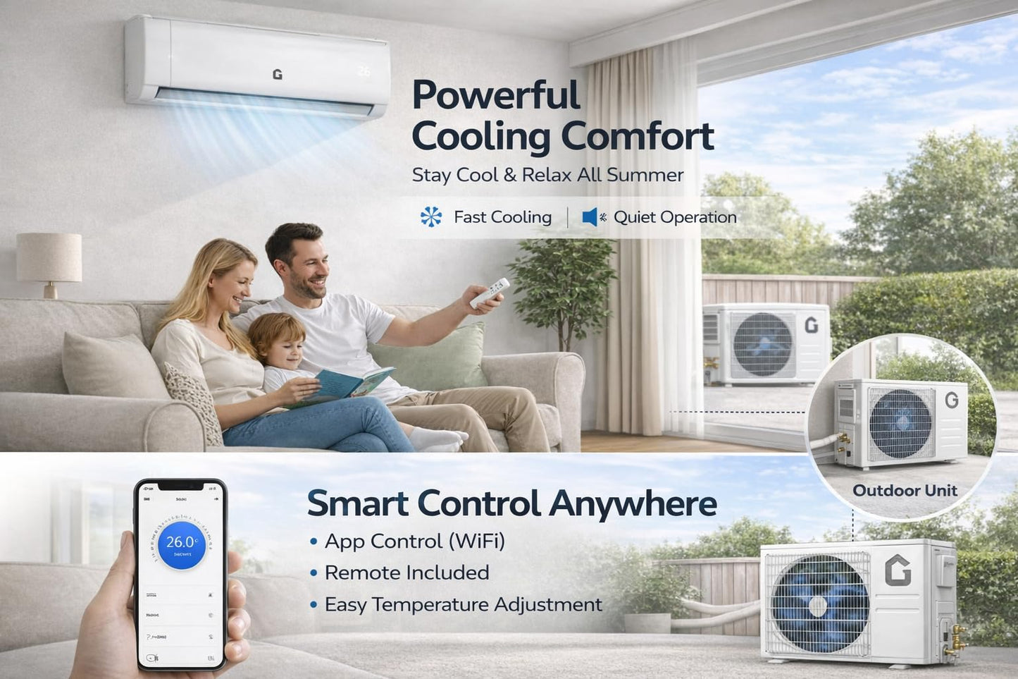 12,000 BTUMini Split Air Conditioners, AC/Heating System, 21 SEER2, Quiet Operation, 115V WIFI Enabled Energy Efficient Mini Split Unit, Heat Pump & Installation Kits for Rooms Up to 750 Sq.ft
