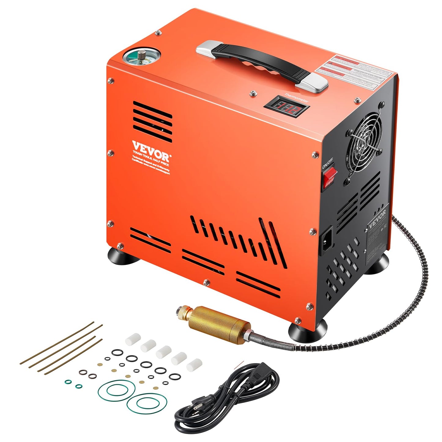 VEVOR PCP Air Compressor, 800W Dual-Cylinder PCP Airgun Compressor 4500PSI/30Mpa with Built-in Fan Cooling System, Auto-Stop | Oil Free Paintball Tank Compressor for Air Rifle, Scuba Diving Bottle