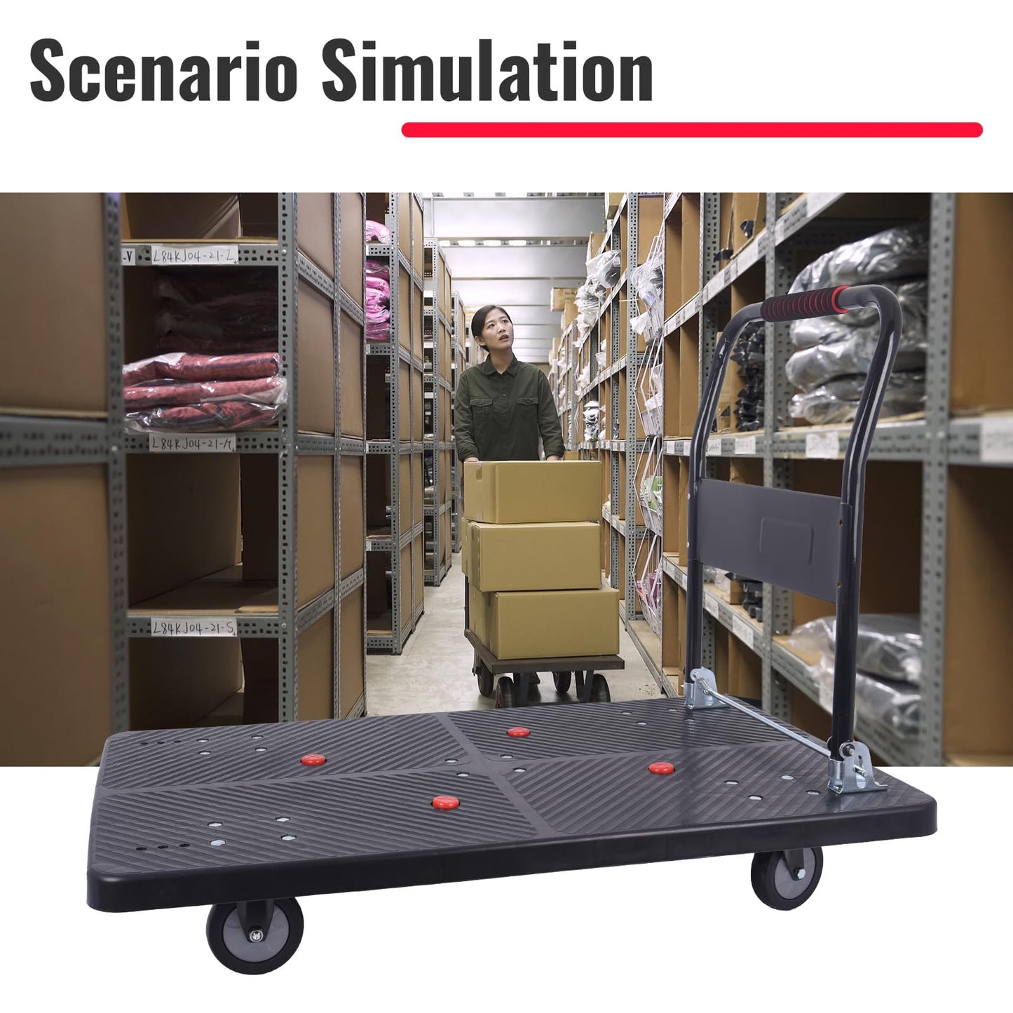 Dawot 1320lbs Foldable Platform Truck Dolly with Swivel Wheels, Heavy Duty Moving Platform Hand Truck, Moving Flatbed Cart Push Cart Platform Dolly Cart for Groceries, Warehouse(43.31" x 25.51" Black)