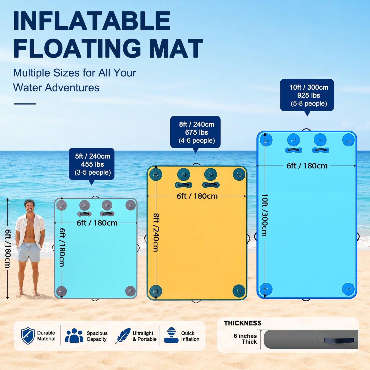 AWSUM Inflatable Floating Dock, 8ft Non-Slip Swim Platform & Lake Island Raft for Pool, Beach, Ocean