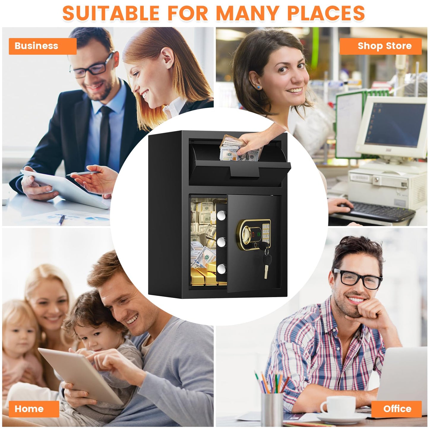 2.8 Cubic Drop Safe for Business, Anti-Theft Drop Slot Safes for Money with Digital Combination Lock & Spare Keys, Cash Depository Safe with Drop Box for Home Retail Store Business