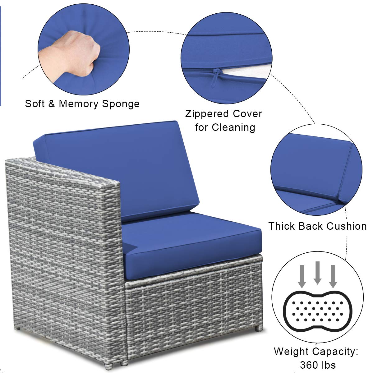 Tangkula 8 Pieces Wicker Patio Furniture Set with Storage Deck Box, PE Rattan Outdoor Sectional Sofa Conversation Set with Coffee Table & Cushions, Outside Furniture for Garden Yard Poolside (Navy)