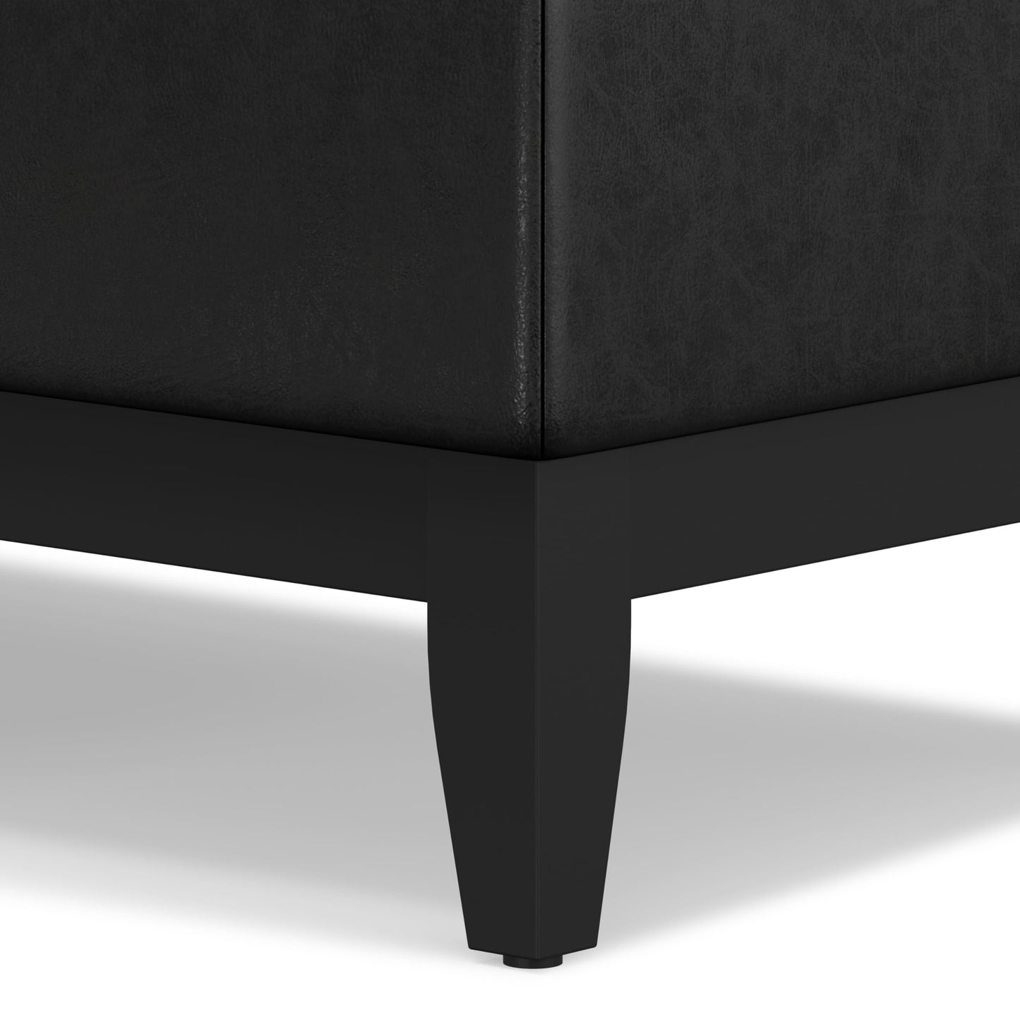 SIMPLIHOME Oregon Storage Ottoman Bench with Tray - 42 inch Wide Upholstered Vegan Leather Rectangle Ottoman Bench in Distressed Black, Transitional Tufted Ottoman for Living Room with Lift-Up Lid