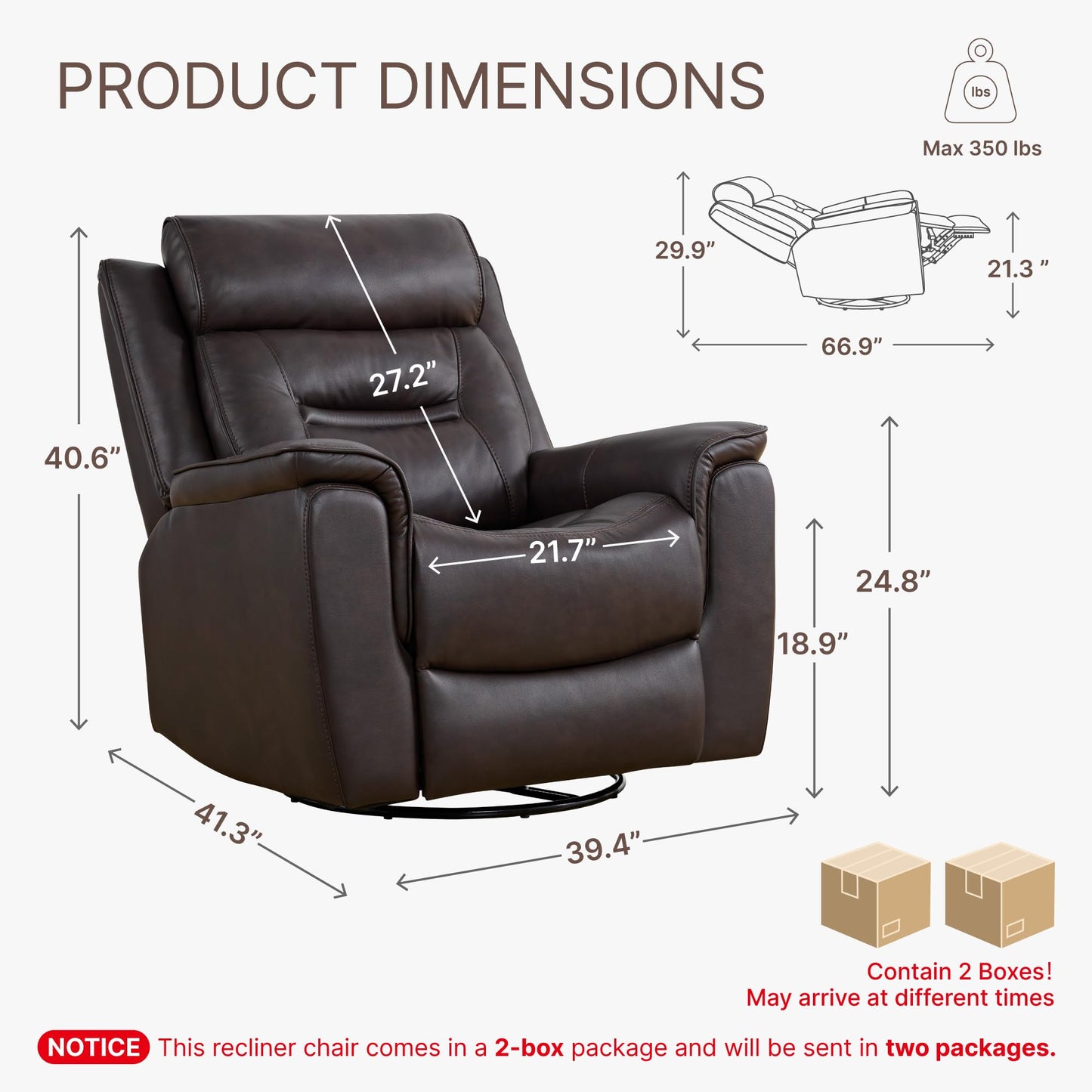 KISLOT Leather Recliner Chair, 360° Swivel Rocker Faux Leather Manual Recliner with Adjustable Backrest & Footrest Ergonomic Single Lounge Chair for Living Room, Bedroom, Home Theater