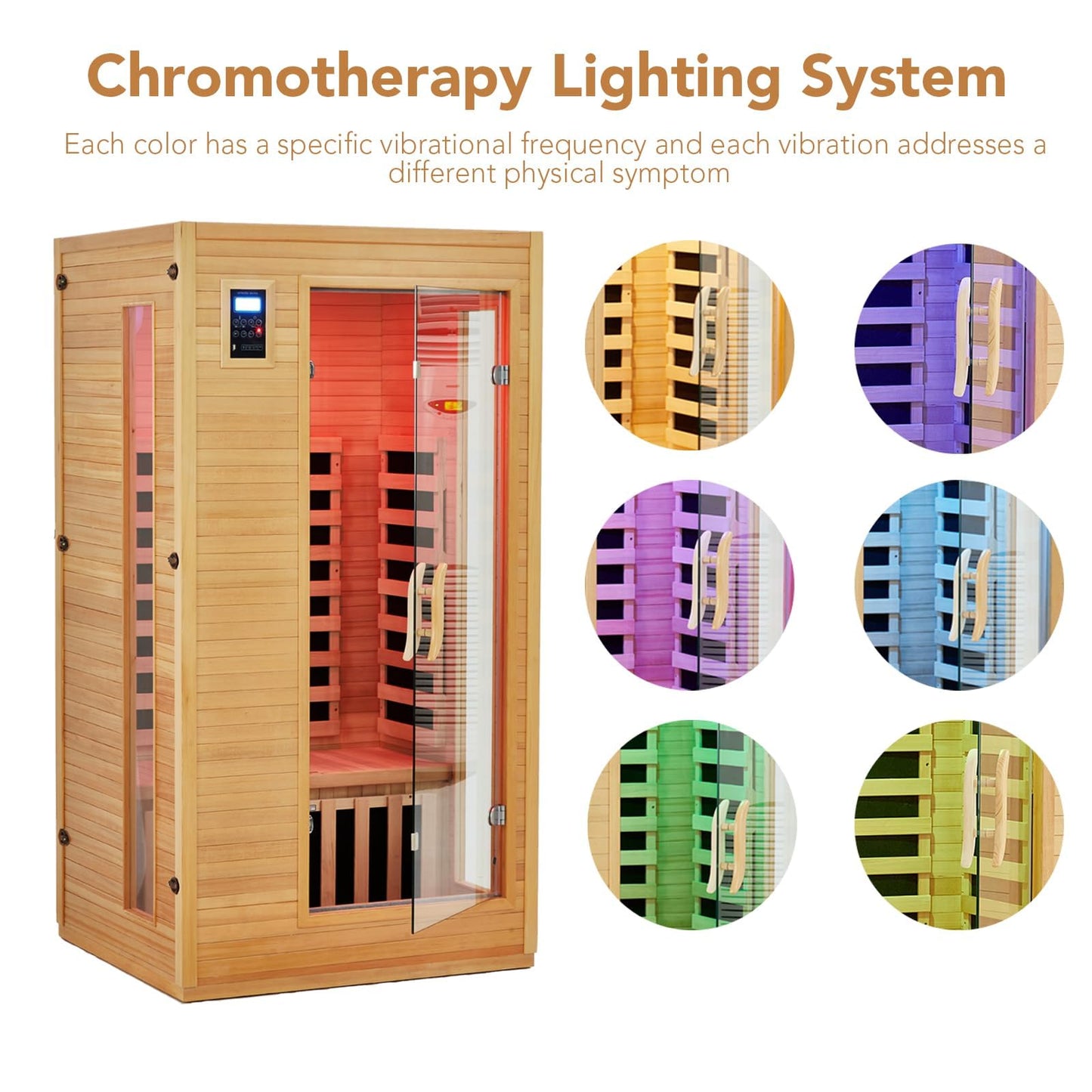 1 To 2 Person Infrared Sauna for Home, Low EMF Far Infrared Therapy with 6 Heating Plates, Canadian Hemlock Wood Dry Sauna Room with Chromotherapy Light, Bluetooth Speaker & Dual Controls, Home SPA