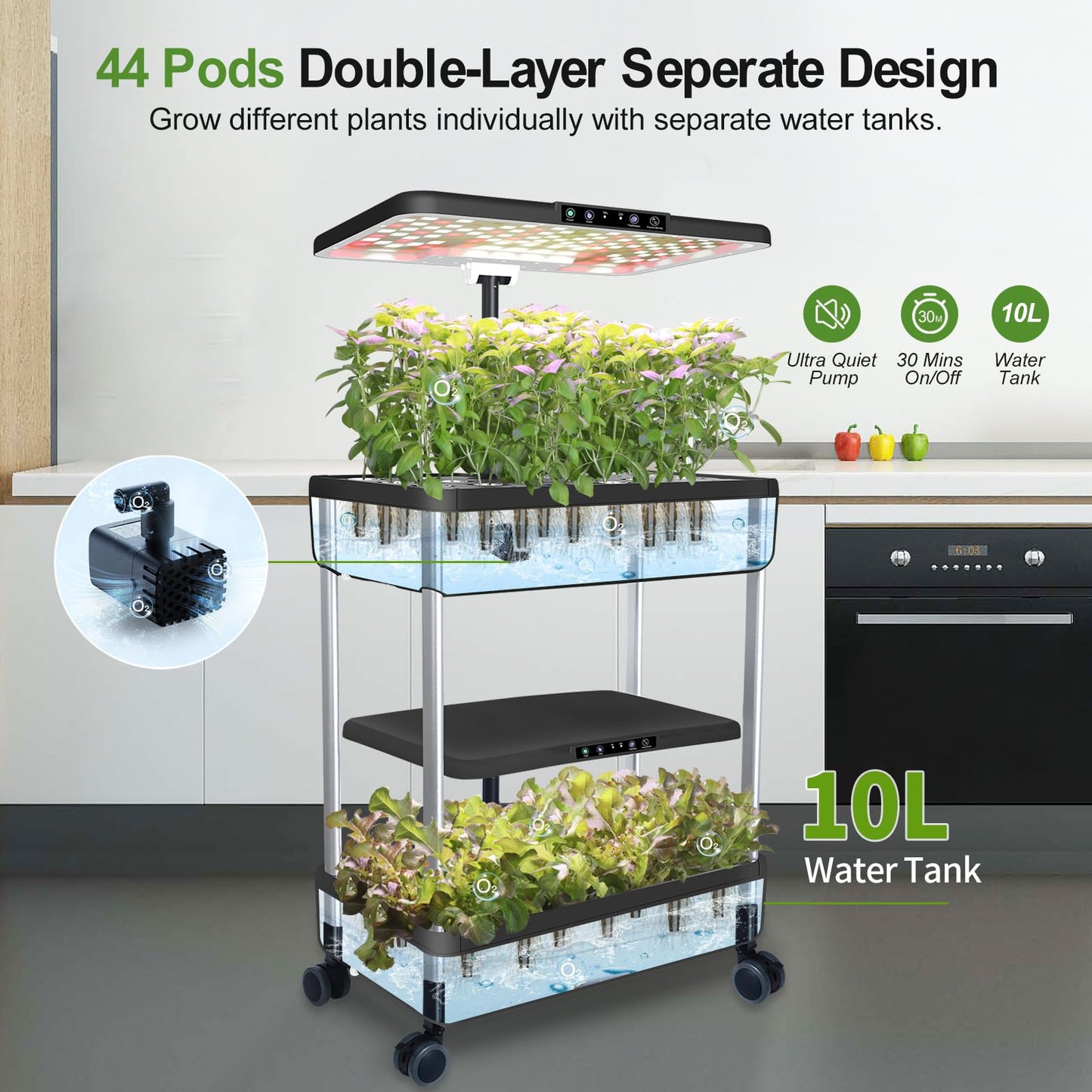 Hydroponics Growing System Indoor Garden - DRYADES Herbs Garden Kit Indoor with LED Grow Light Grow Anything Plants Germination Kit (No Seeds) Harvest Vegetable Lettuce for Home Kitchen (44 Pods)