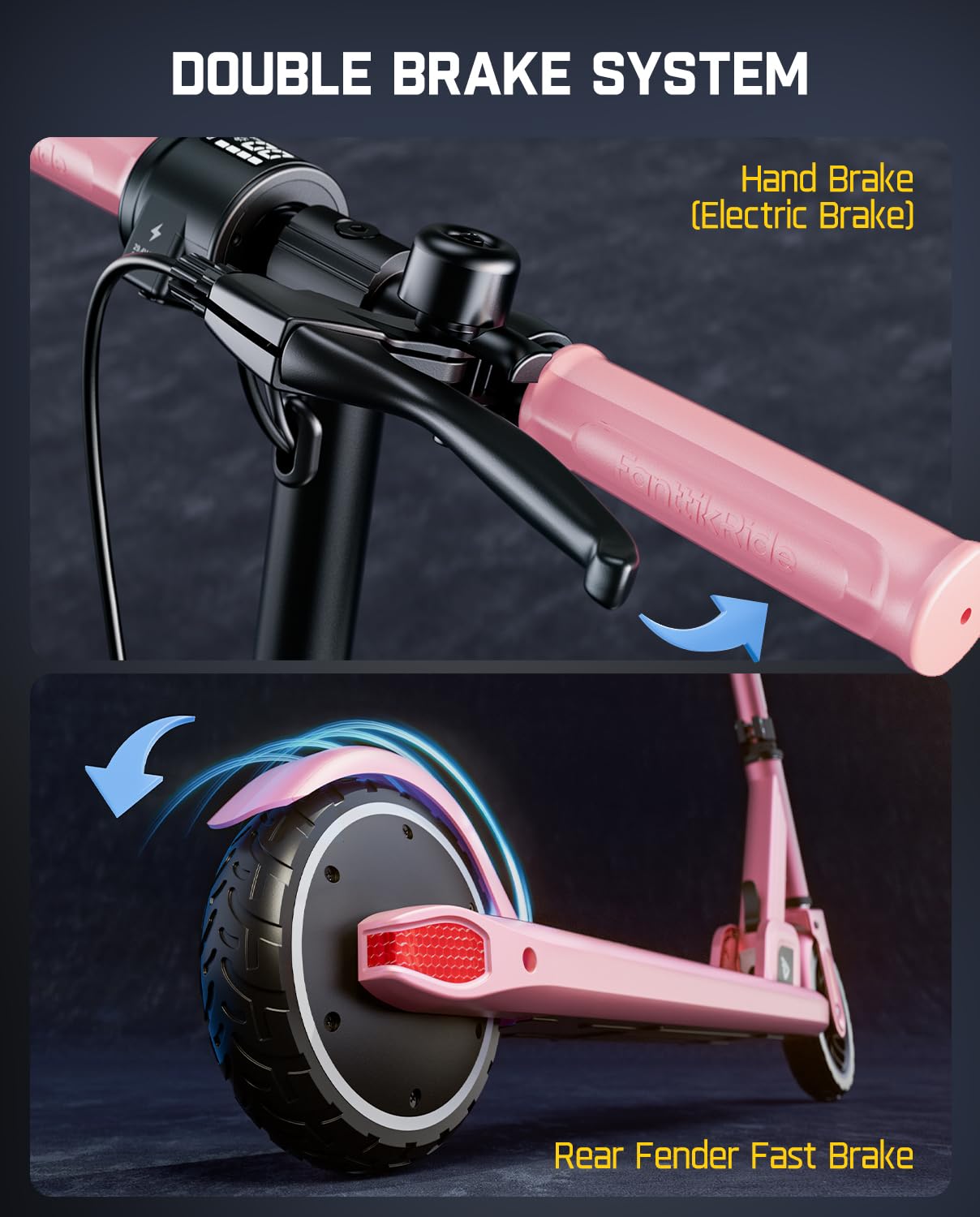 FanttikRide T9 Electric Scooter for Big Kids 6-14, 7/10/12 MPH, LED Battery Level, Height Adjustable and Foldable, Electric Scooter for Teenagers, Up to 40 mins, Pink