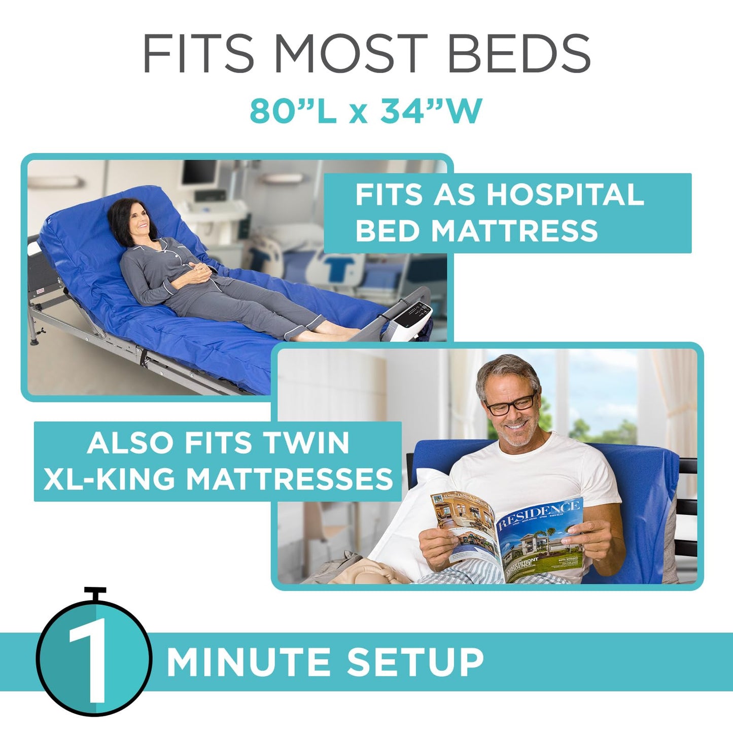 Vive 8" Alternating Pressure Mattress - Low Air Loss Hospital Replacement Mattress - Medical Bed Topper for Pressure Ulcers and Bed Sores - Variable, Inflatable Pressure Pump System