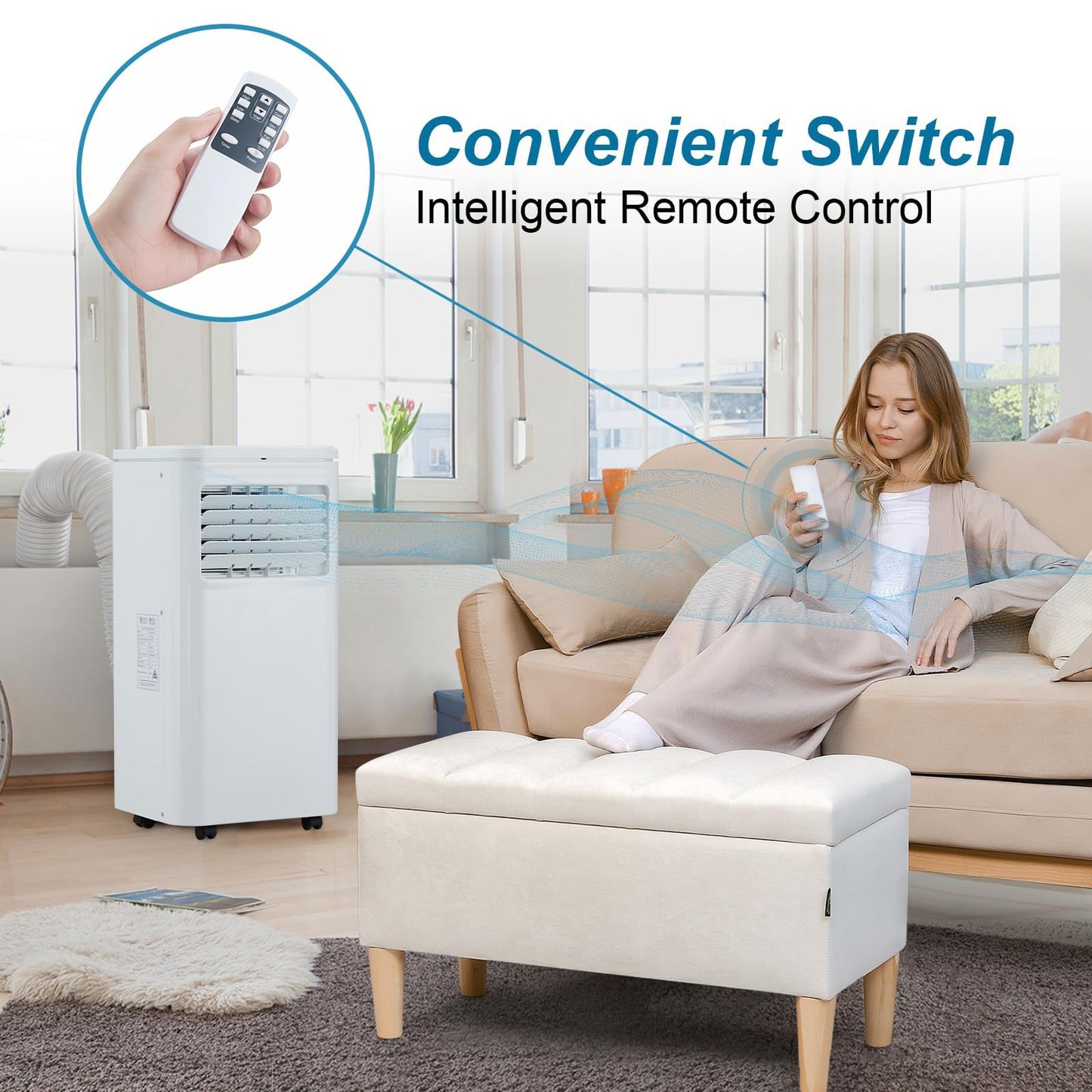 10,000 BTU Portable Air Conditioners - Cools 450 Sq. Ft., 4-in-1 Portable AC Unit with Cool, Fan, Dehumidifier, Sleep, 24H Timer, Remote & Installation Kit, for Bedroom, Office, Dorm