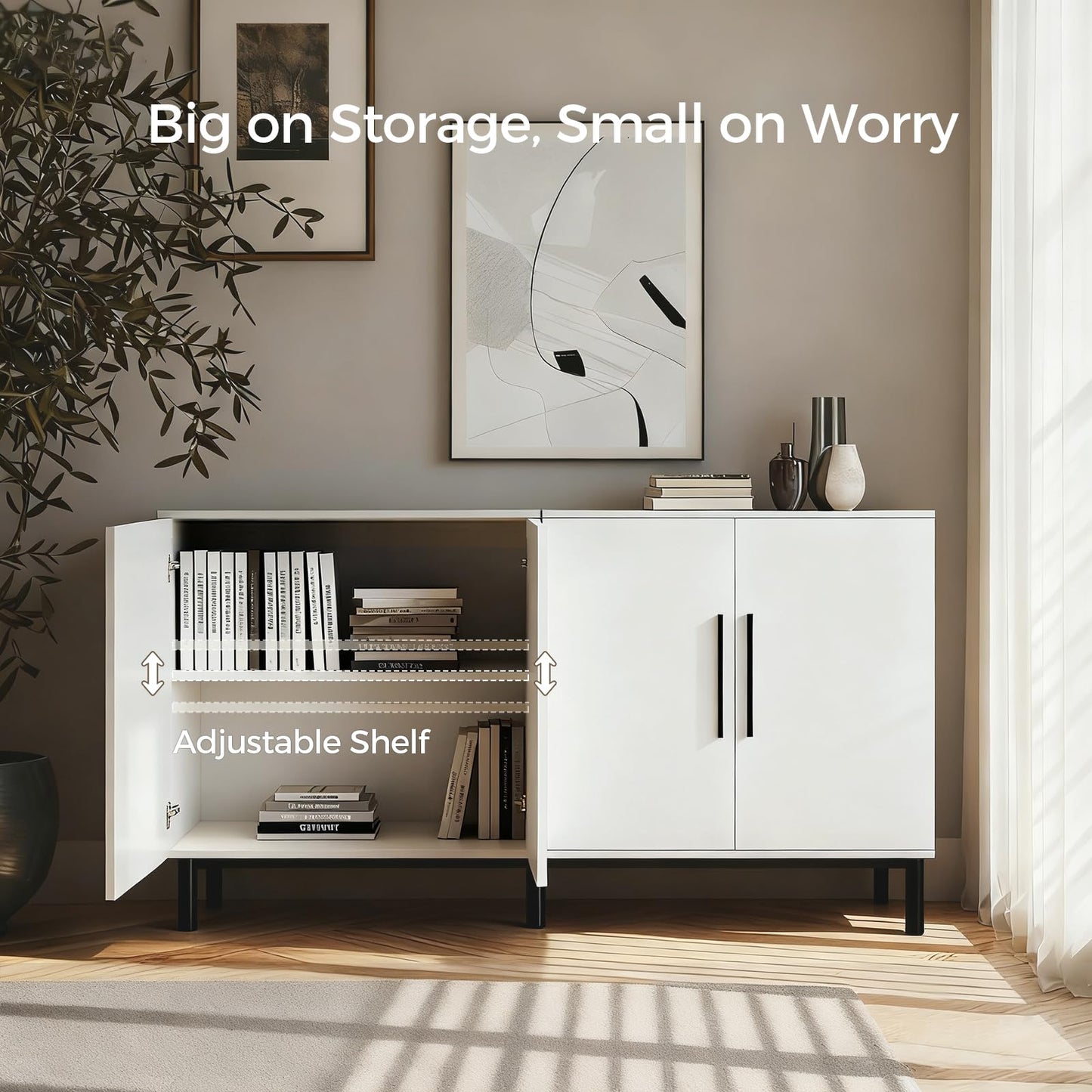 COMHOMA Sideboard Buffet Cabinet with Storage, Modern Wood Versatile Coffee Bar Console Table for Living Room Kitchen, Dining Room, Hallway，White-2 Pack