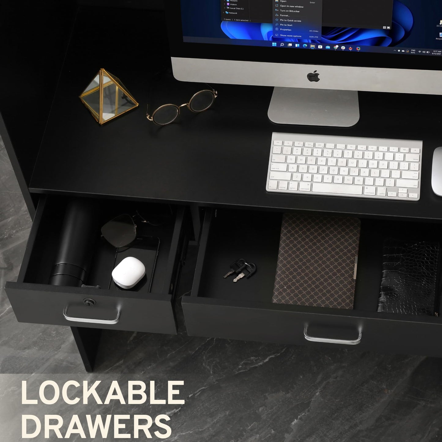 Houseables Receptionist Desk, Reception Desk with Counter, Checkout Counter, Cashier, Front Office, Small Spaces, Retail Table, Modern, Black, for Cash, Lobby, Salon, Store, Check Out/in, 47x44x19in