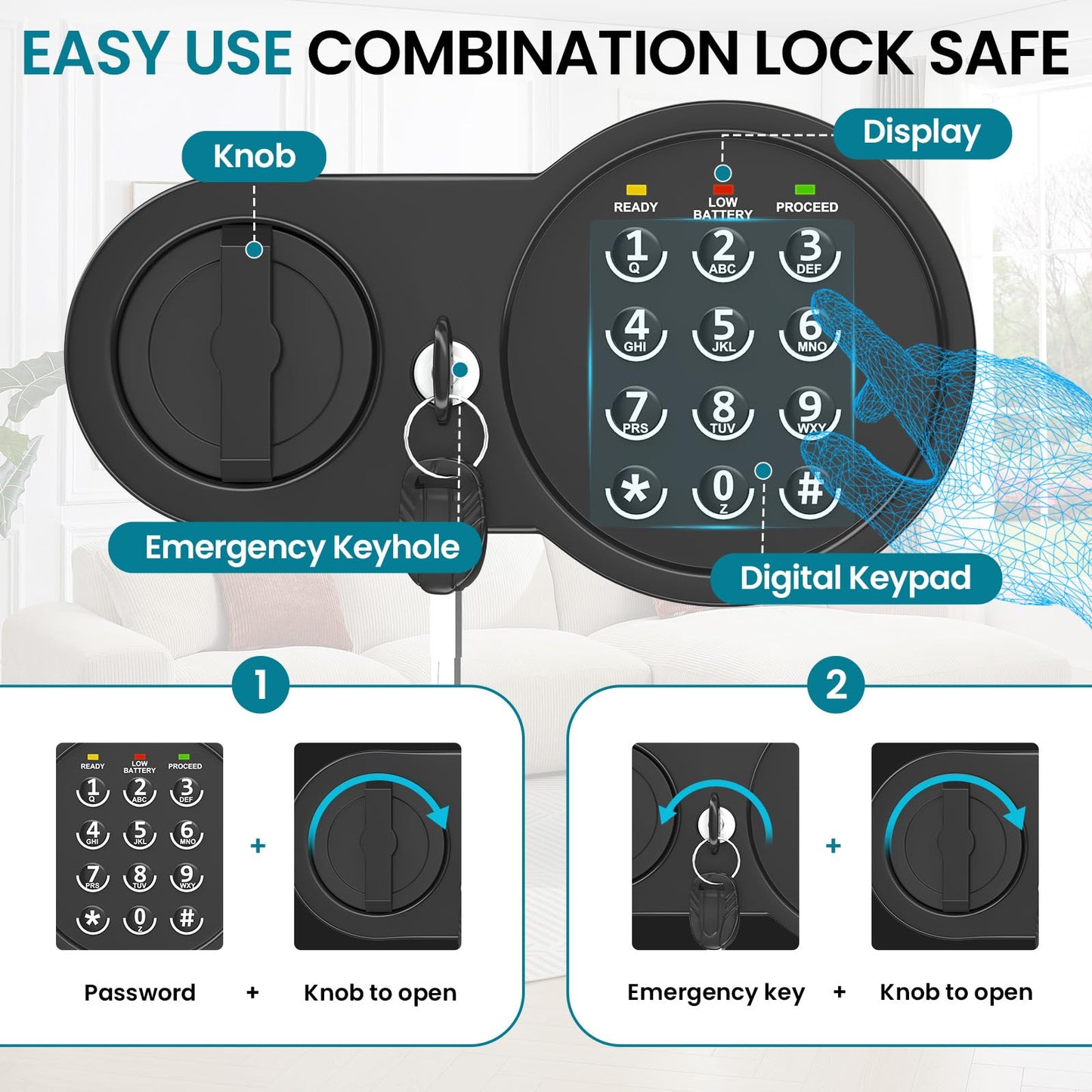 Mitlvge 2.0 Cuft Fireproof Safe Box, 35-Min Fire Resistant Home Safe with Digital Keypad & Spare Keys, Smart Alarm, Silent Mode, Fireproof Waterproof Security Safe with Removable Shelf