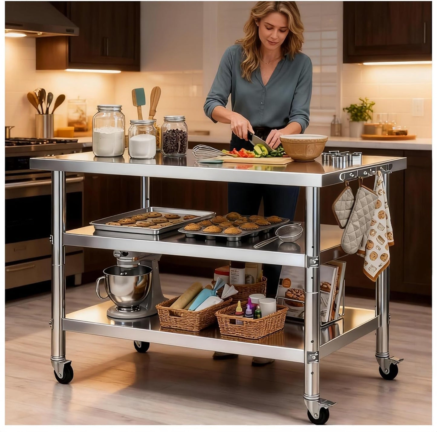 Stainless Steel Prep and Work Table with Wheels(48" Lx24 Wx34 H)