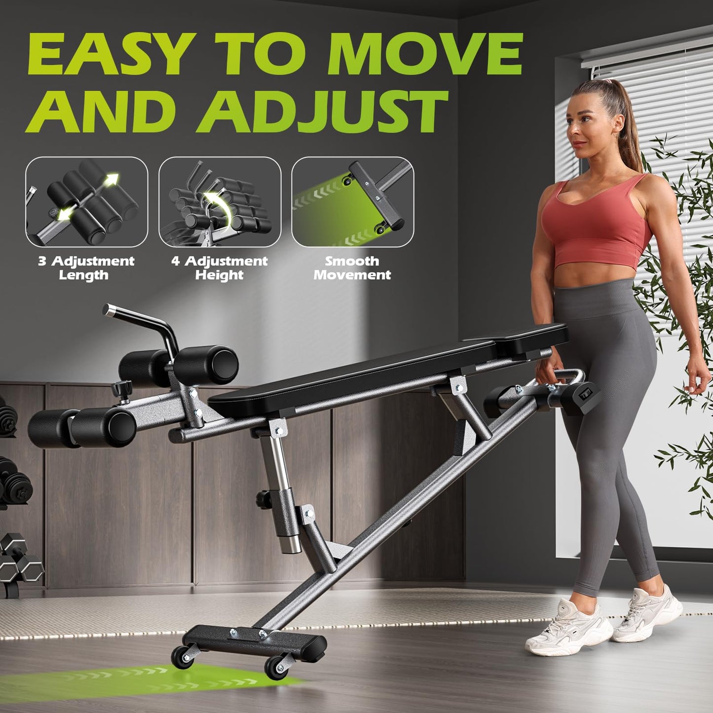 BODYWAKER Semi-Commercial Sit-Up Bench with Reverse Crunch Handle for Ab & Core Workout and Decline Bench Press, Adjustable Weight Bench Press Set with 4 Adjustable Heights for Home Gym Strength Training