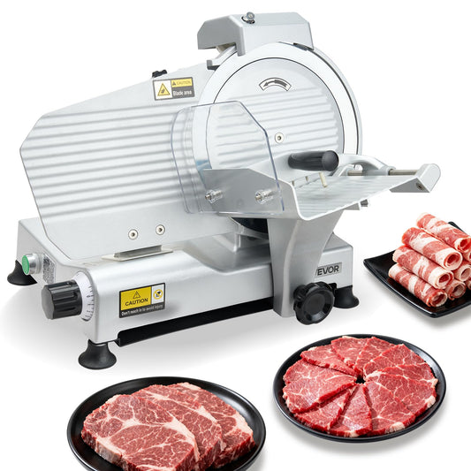 VEVOR Commercial Meat Slicer, 320W Electric Deli Slicer Machine with 10 inch SUS420 Blade, 0-0.4 inch Adjustable Thickness, for Frozen Meat, Ham, Baguett, Steak