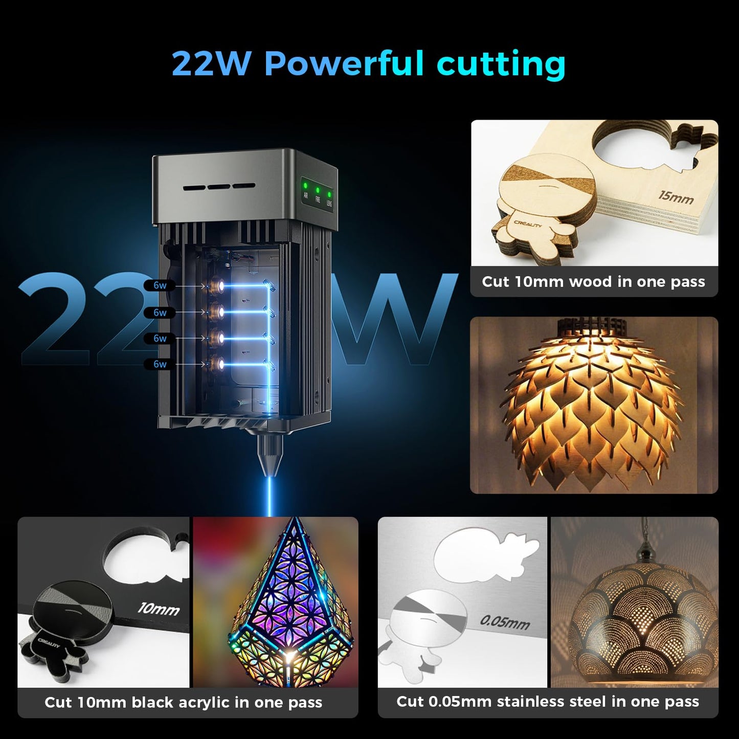 Creality Laser Engraver Falcon2 Pro S 22W, Auto Focus Desktop Diode Laser Cutter and Engraving Machine with Enclosure, Smart Camera, Air Assist for Wood Acrylic Leather Stone Metal
