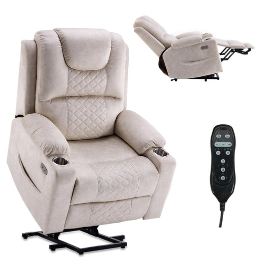 Electric Power Lift Recliner Chair big and tall for Elderly, Oversized 350lbs Recliner sofa with Massage and Heat, FootRest, Cupholders, Side Pockets, USB & Type-C Ports, Velvet Fabric, living room