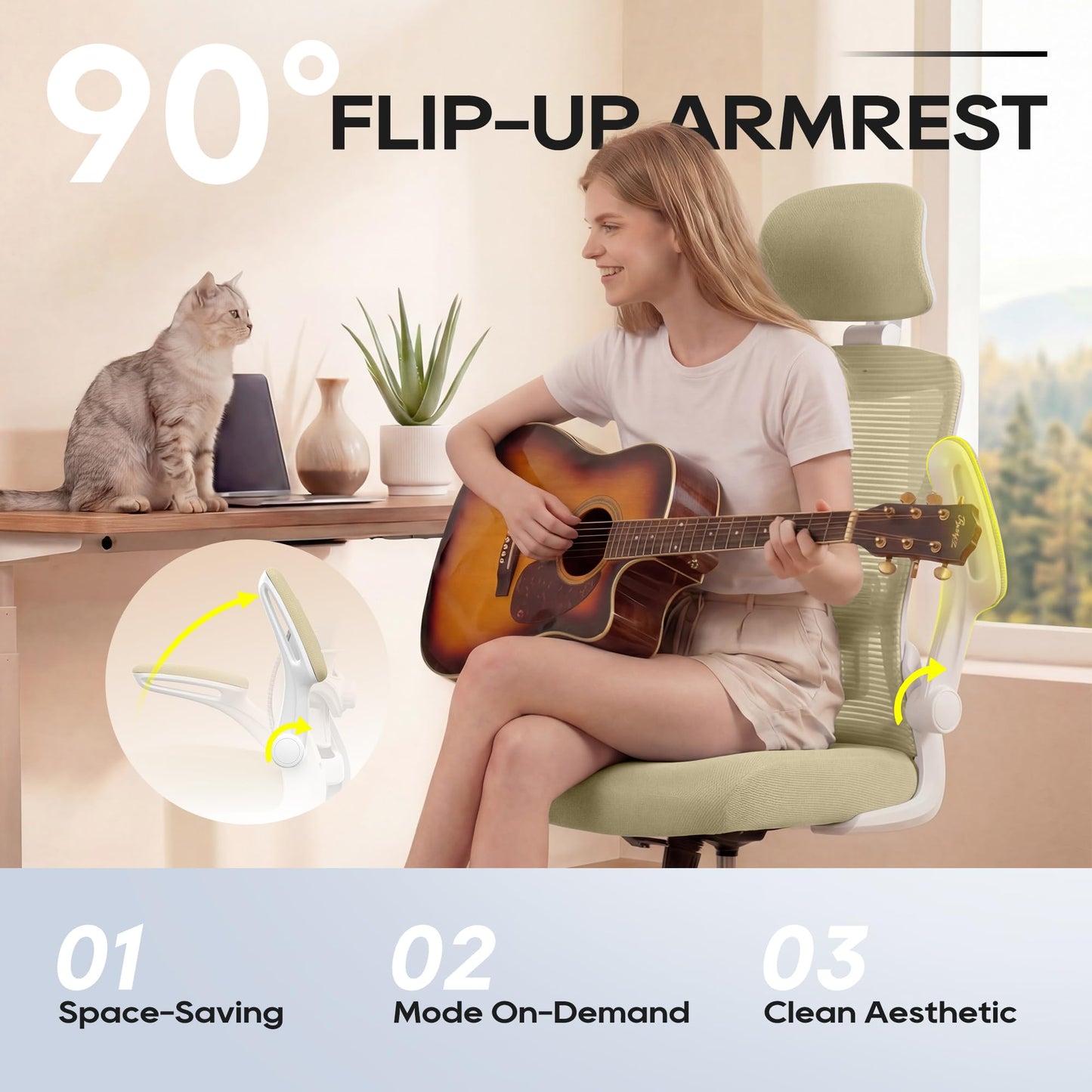 Ergonomic Office Chair, High Back Mesh Office Chair with Adjustable Lumbar Support, Flip-Up Armrests, Swivel Computer Desk Chair for Home Office