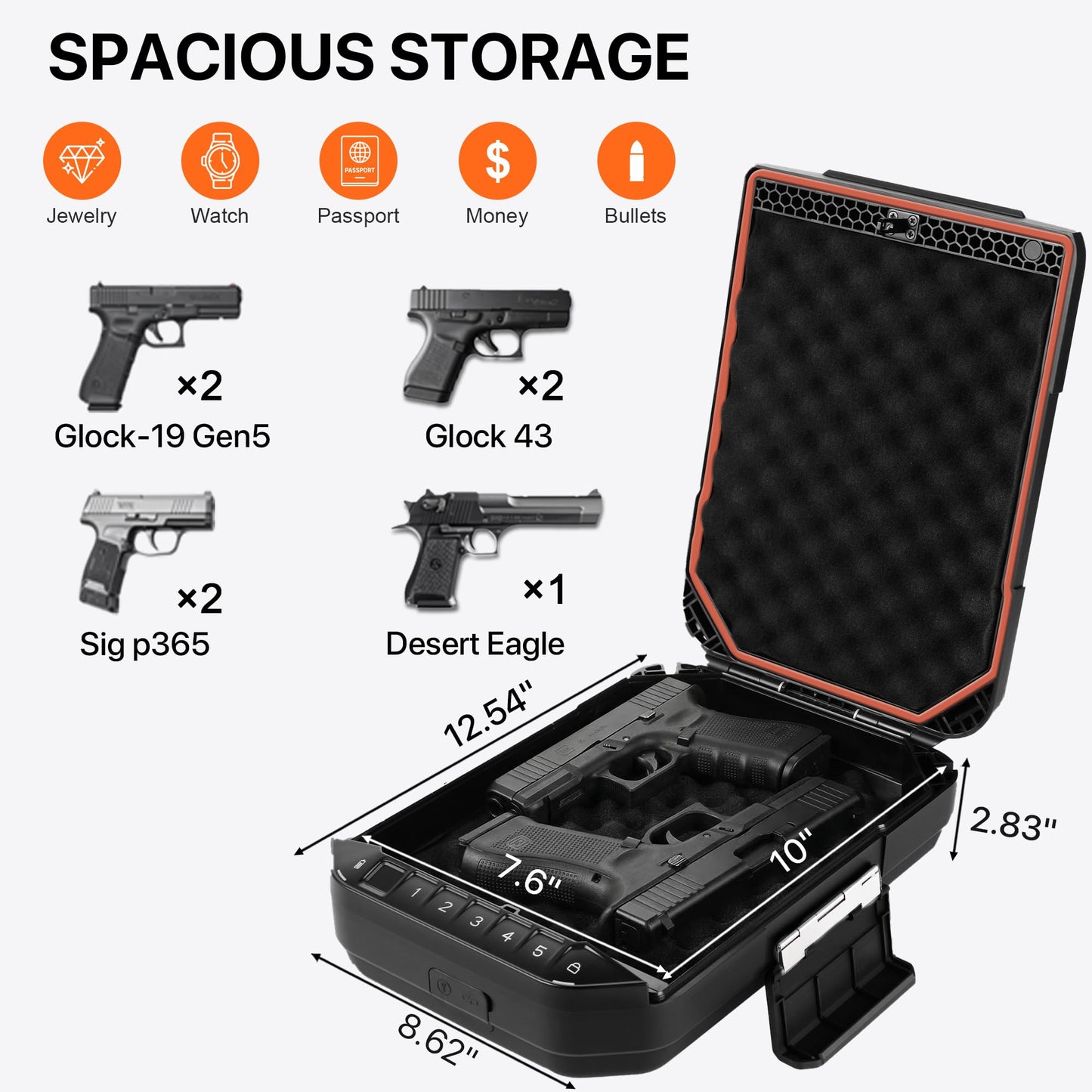 BE-TECH Portable Full-Size Biometric Gun Safe for Handgun,Weatherproof Quick Access Pistol Safe with Fingerprint Keypad,Handgun Case Lock Box with Steel Cable & Pluck Foam for Car, Nightstand,Travel