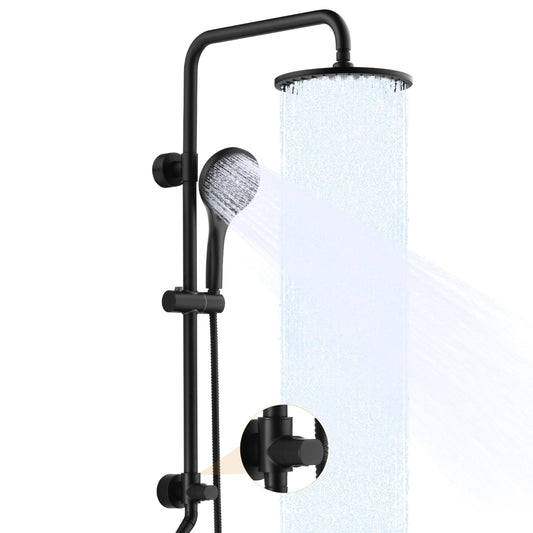 BRIGHT SHOWERS Rain Shower System Combo - 9 Inch Rainfall & Handheld Shower Heads with Power Wash, Solid Brass Rail, Height Adjustable Holder, 60 Inch Long Stainless Steel Hose, Matte Black