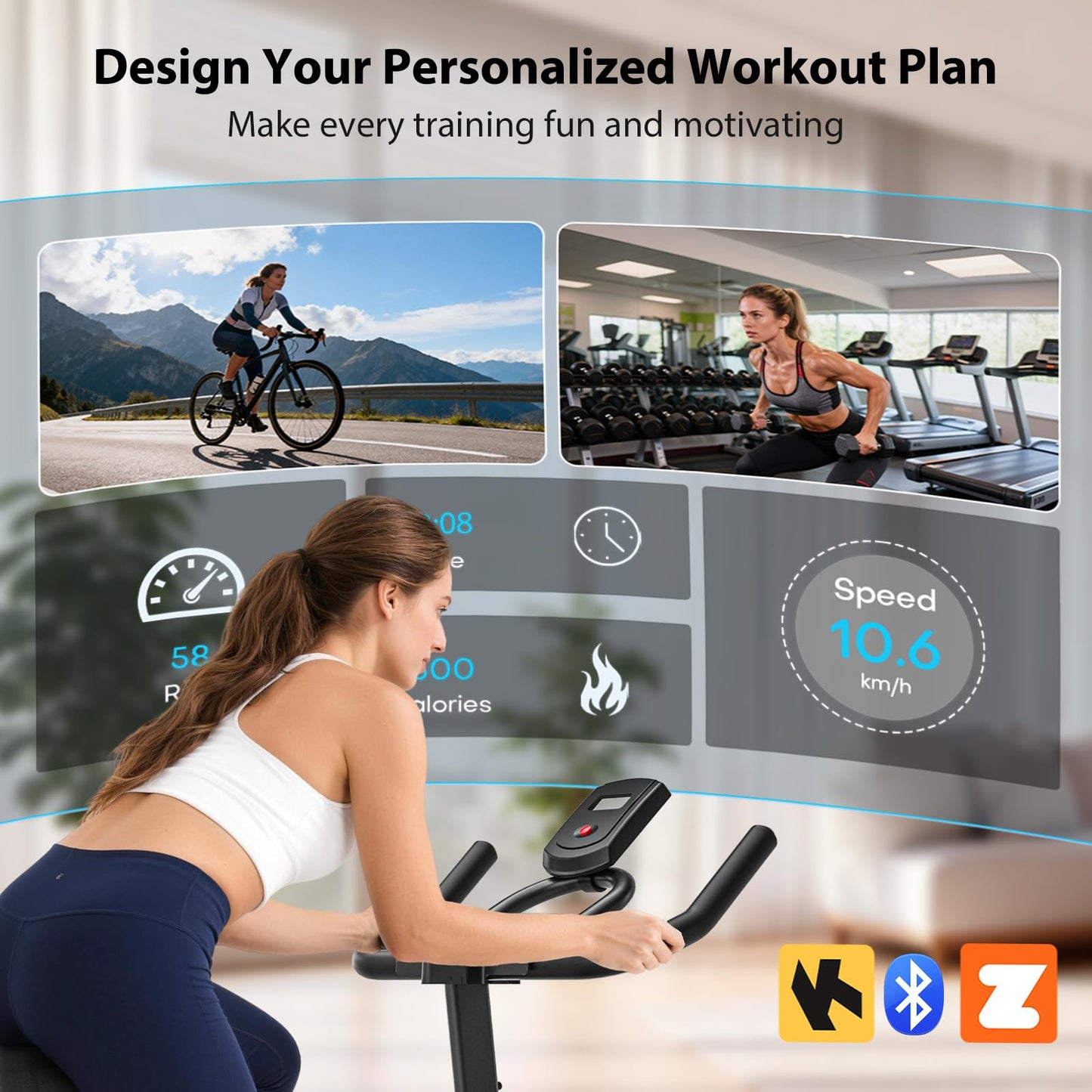 Exercise Bike, Wenoker Magnetic Stationary Bike for Home App Sync Indoor Bike with Adjustable Seat and Handlebar, Transport Wheels and Fitness Courses for Weight Loss
