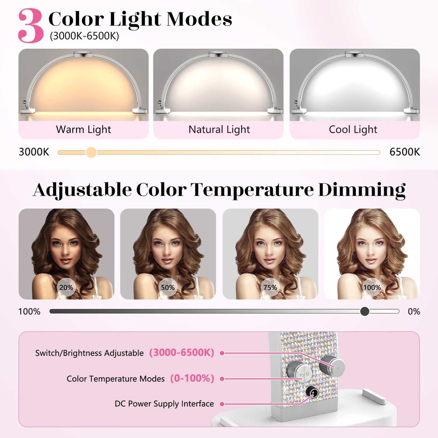 LIONVISON Half Moon Light for Nail Desk - 31-inch, 48W, Aluminum, White, Model 0002, Includes Phone Holder for Nail Tech, Makeup, Tattoo