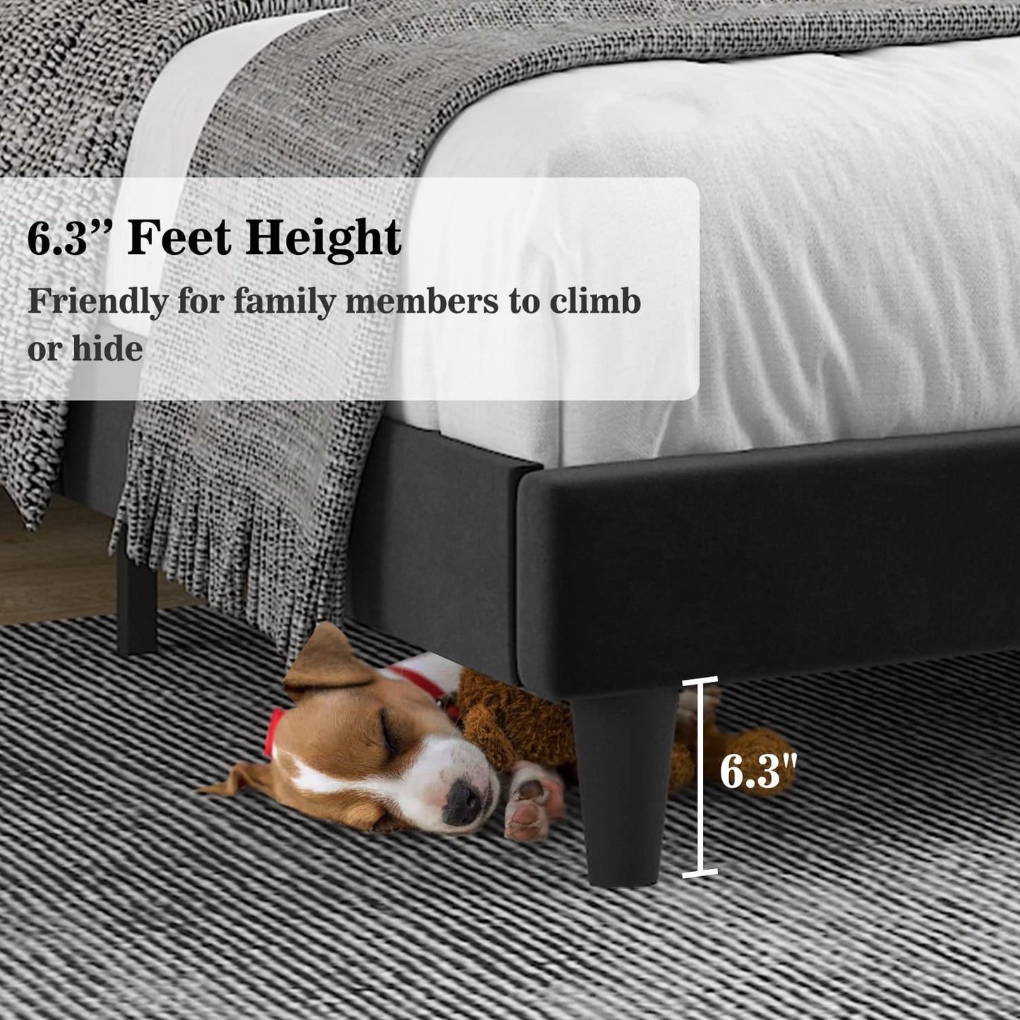 Allewie King Bed Frame/Velvet Upholstered Bed Frame with Vertical Channel Tufted Headboard/Strong Wooden Slats/Platform Bed Frame/Mattress Foundation/Box Spring Optional/Easy Assembly/Black