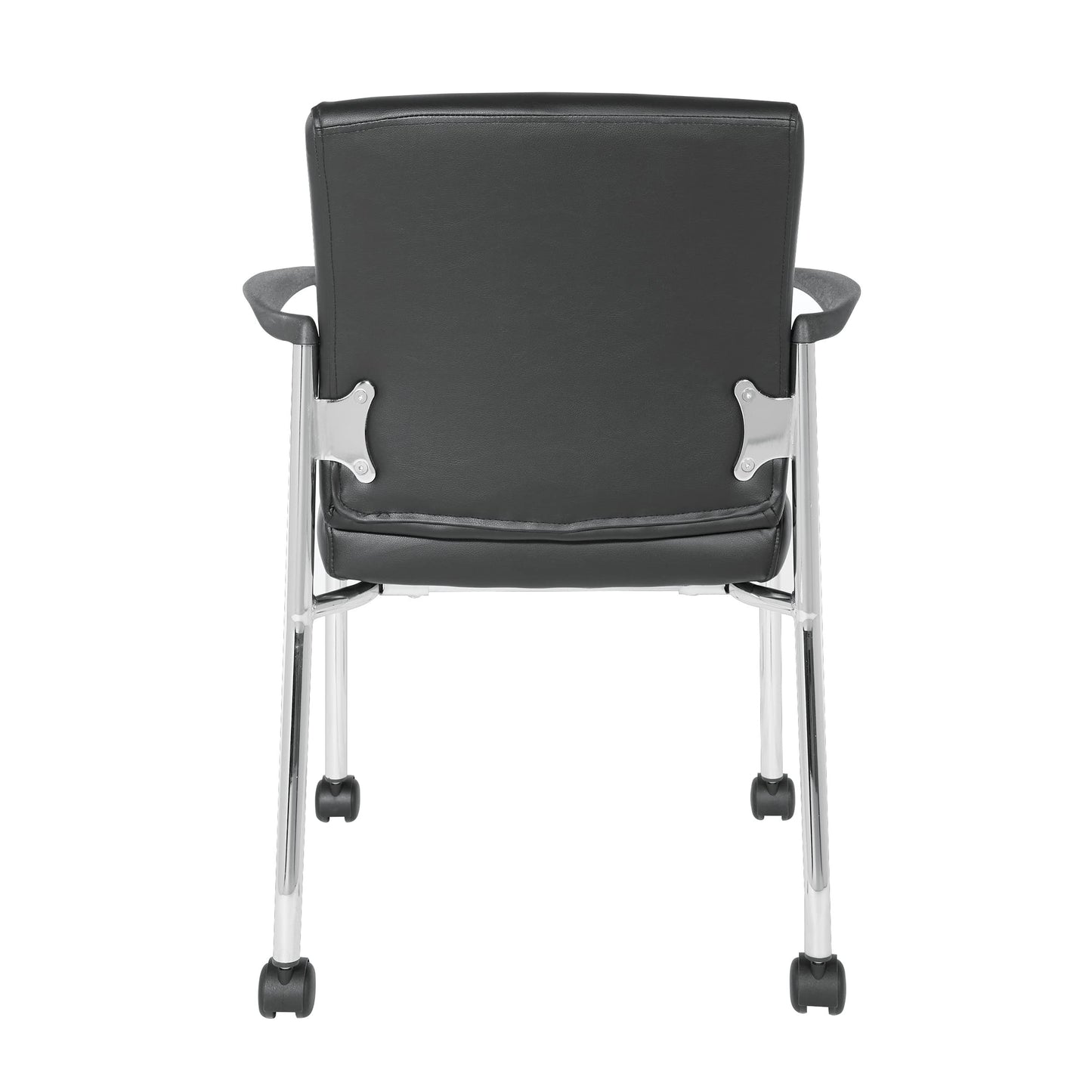 Office Star FL Series Faux Leather Padded Guest Chair with Built-in Lumbar Support and Casters, Black with Chrome Frame