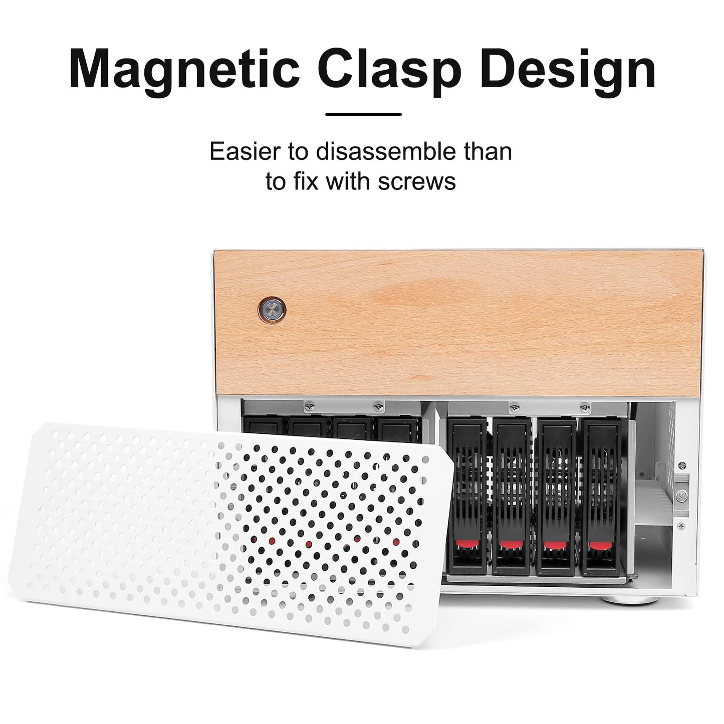 AUDHEID 8-Bay NAS Chassis, Computer Network Attached Storage, Support 8 * 3.5" HDD+2 * 2.5" SSD Tray, Compatible MATX/uATX/ITX, Personal Private Cloud(Diskless) (White)