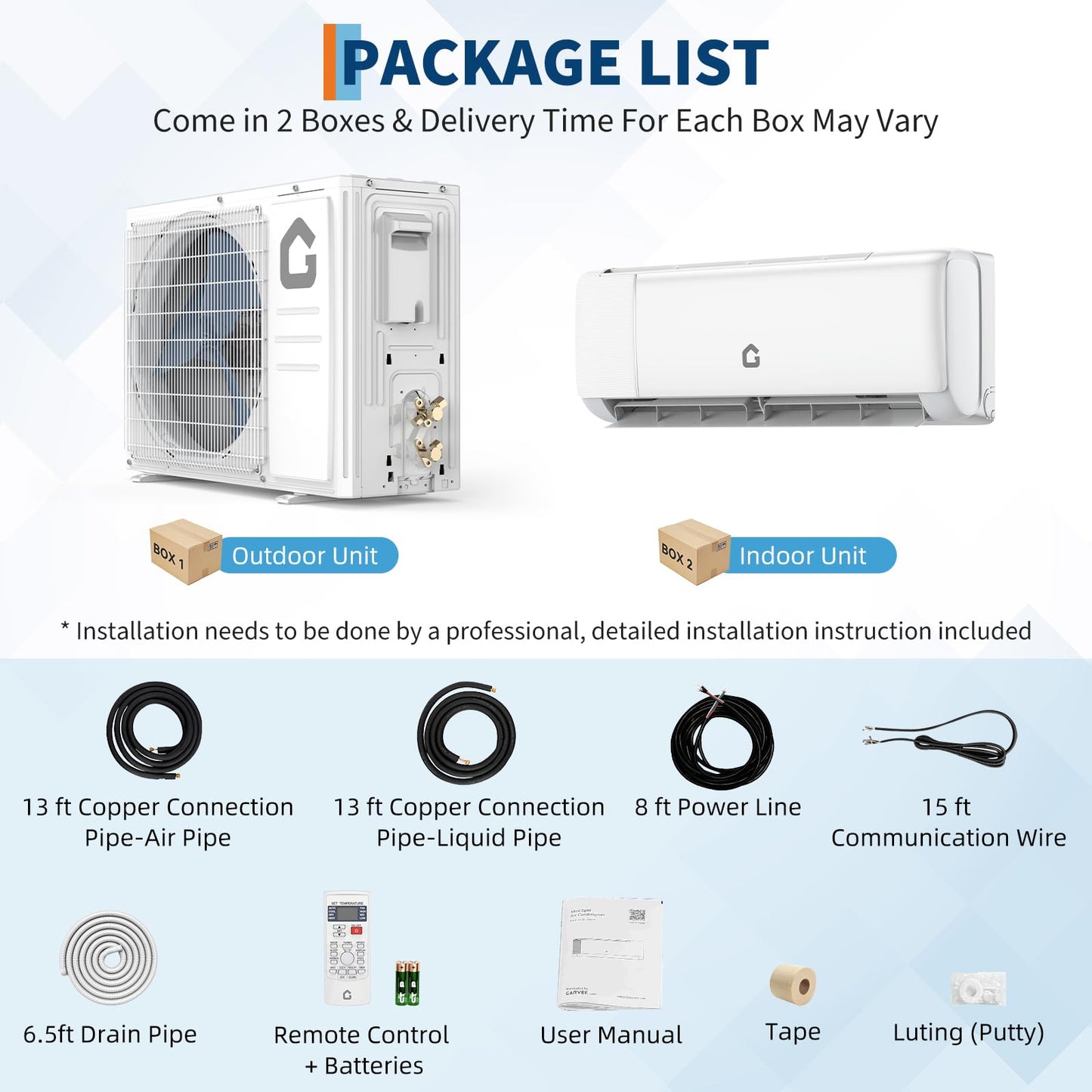Inverter Mini Split System w/Wifi,18,000 BTU Mini Split Air Conditioner with Heat Pump,Cools & Heats Up to 1,250 Sq. Ft., 19 SEER2 Ductless Inverter System, 5 Modes, WiFi & Remote Control
