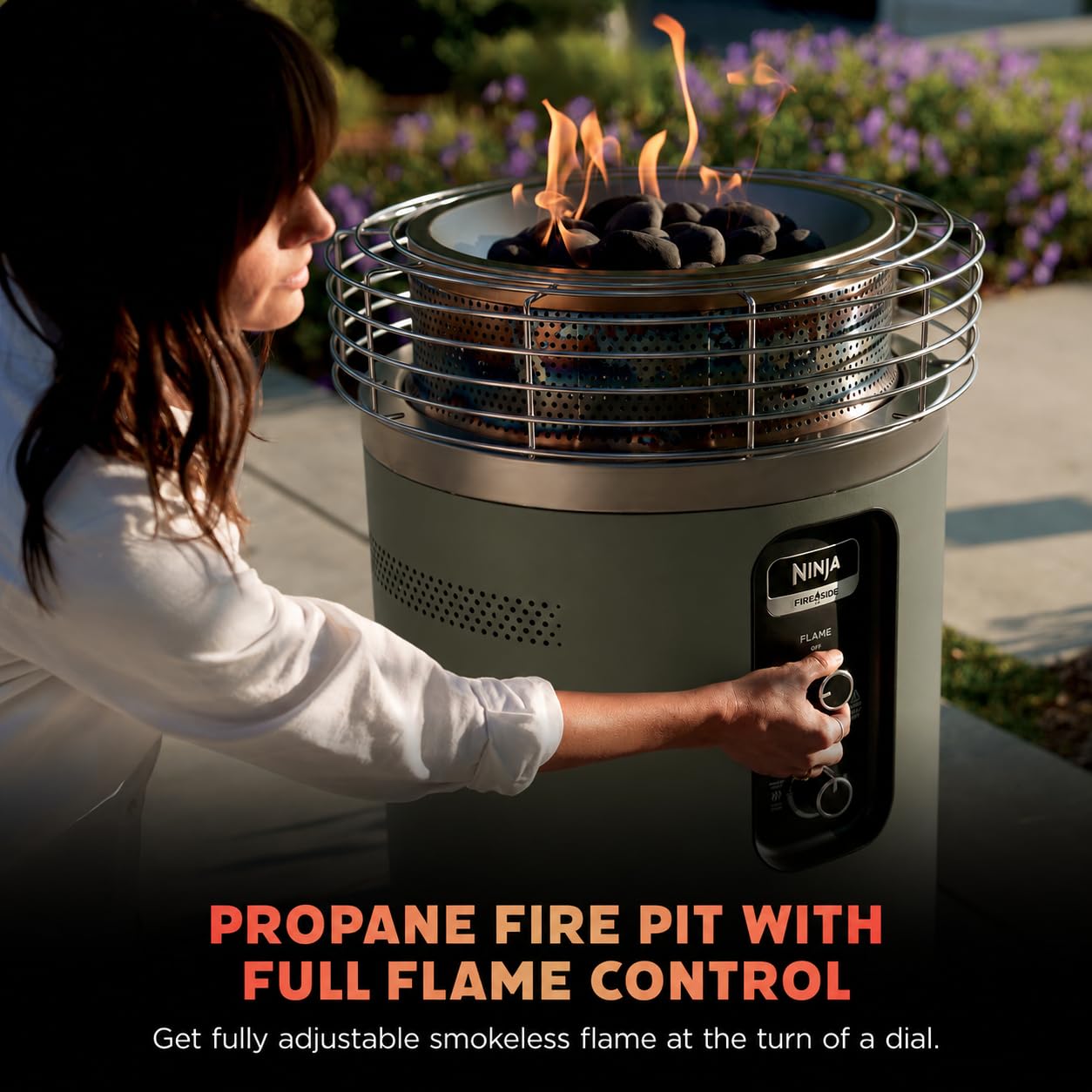 Ninja Fireside360 Outdoor Heater & Fire Pit | 3 Modes: Flame Only, Heat Only, Flame & Heat | Portable for Patio, Deck, Camping, Easy Control Smokeless Flames | Push to Start Ignition | Moss | OF101GN1