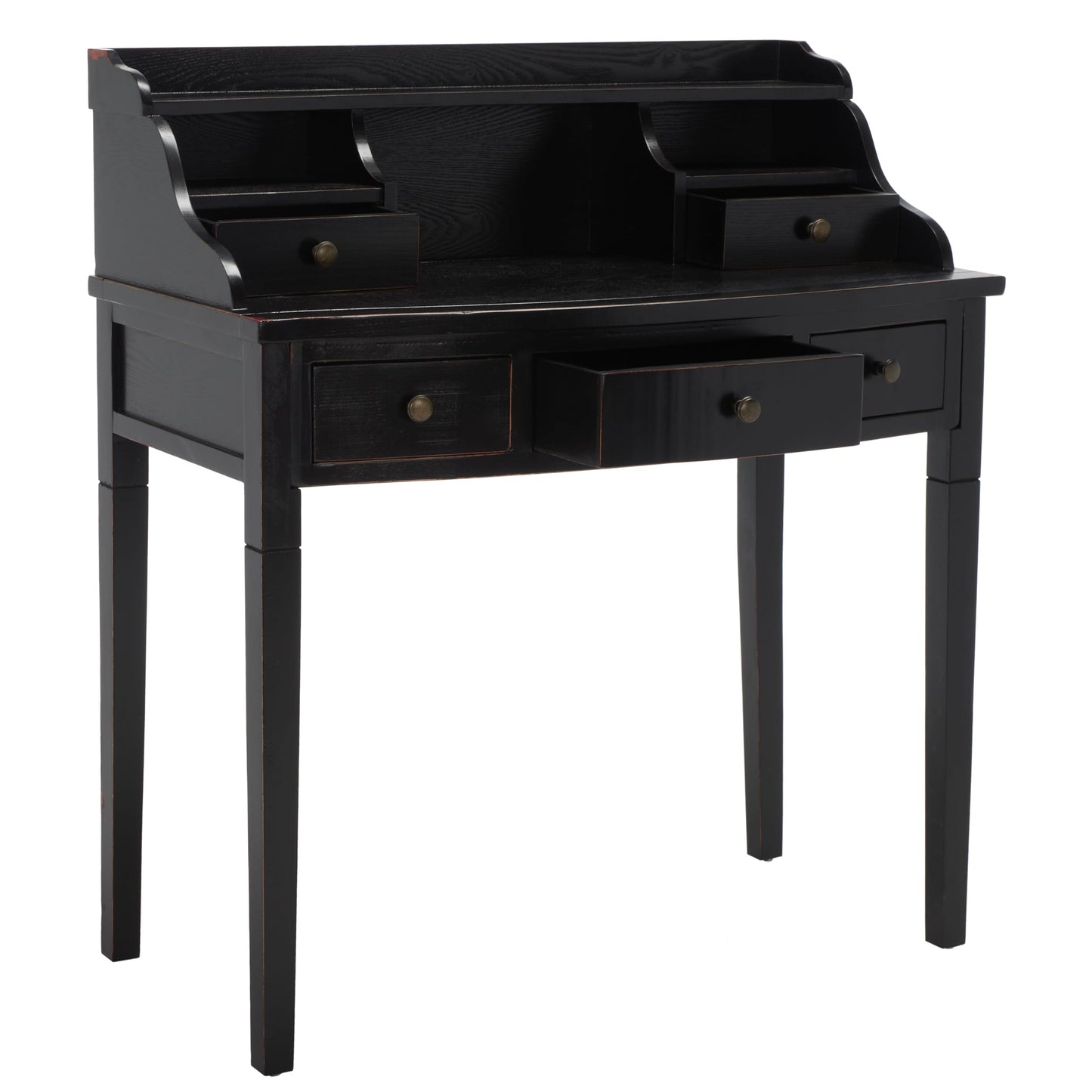 SAFAVIEH Furniture - Landon 5-Drawer Writing Desk - Black - Solid Wood - Classic Hutch Design - Ideal for Home Office, Living Room, Den, 36.2"W x 19.1"D x 40.5"H (AMH6516B)